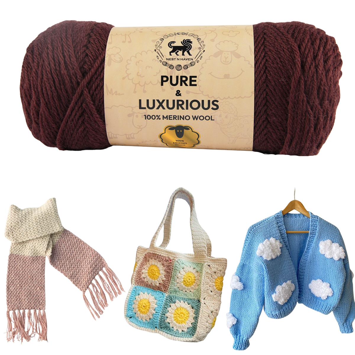 Pure and Luxurious 100% Merino Wool (100 gram) -  Dark Brown