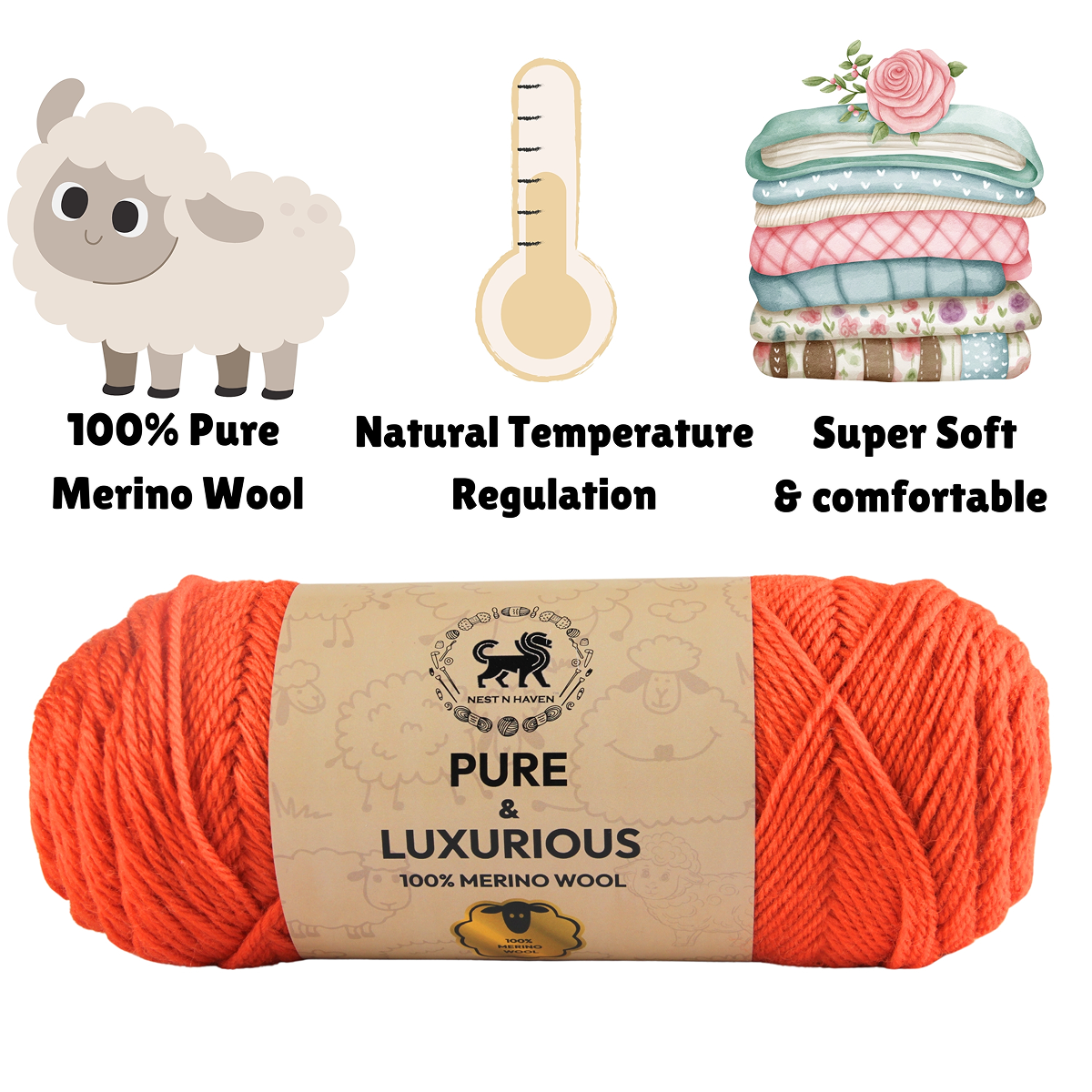 Pure and Luxurious 100% Merino Wool (100 gram) -  Orange
