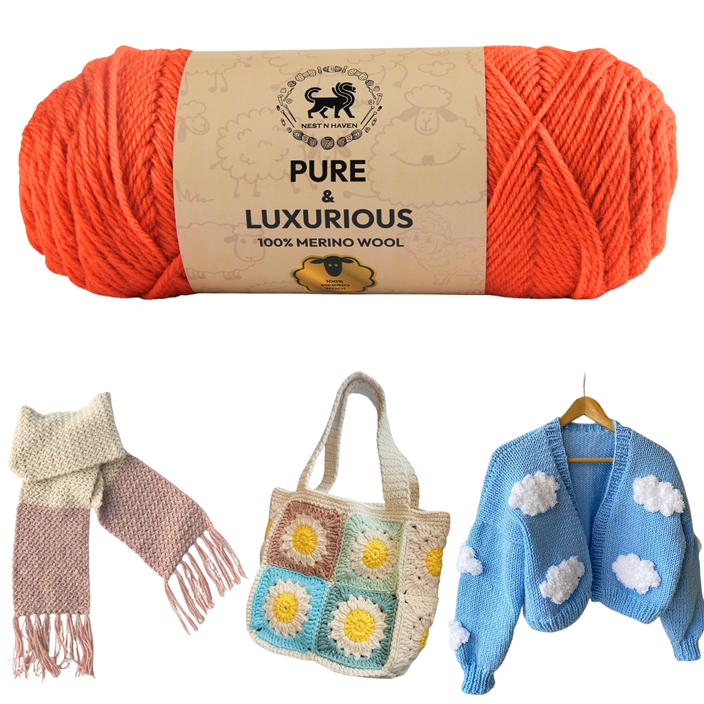 Pure and Luxurious 100% Merino Wool (100 gram) -  Orange