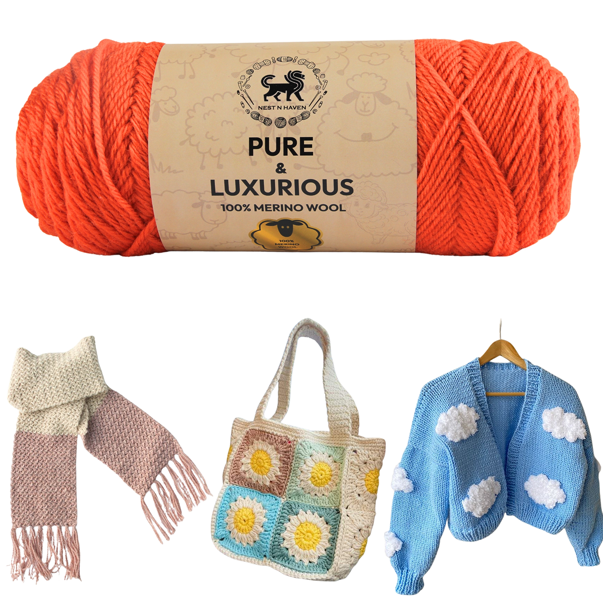 Pure and Luxurious 100% Merino Wool (100 gram) -  Orange