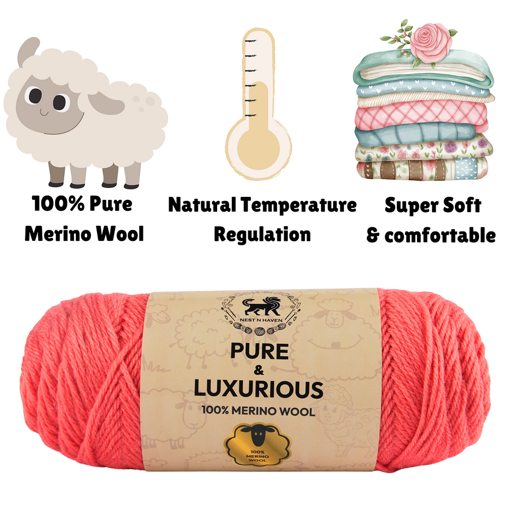 Pure and Luxurious 100% Merino Wool (100 gram) -  Coral (Pink)
