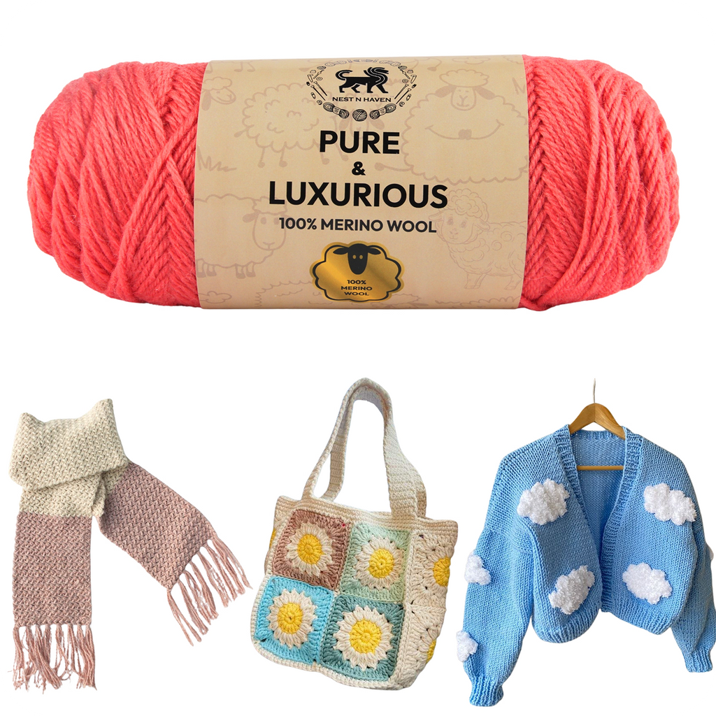 Pure and Luxurious 100% Merino Wool (100 gram) -  Coral (Pink)