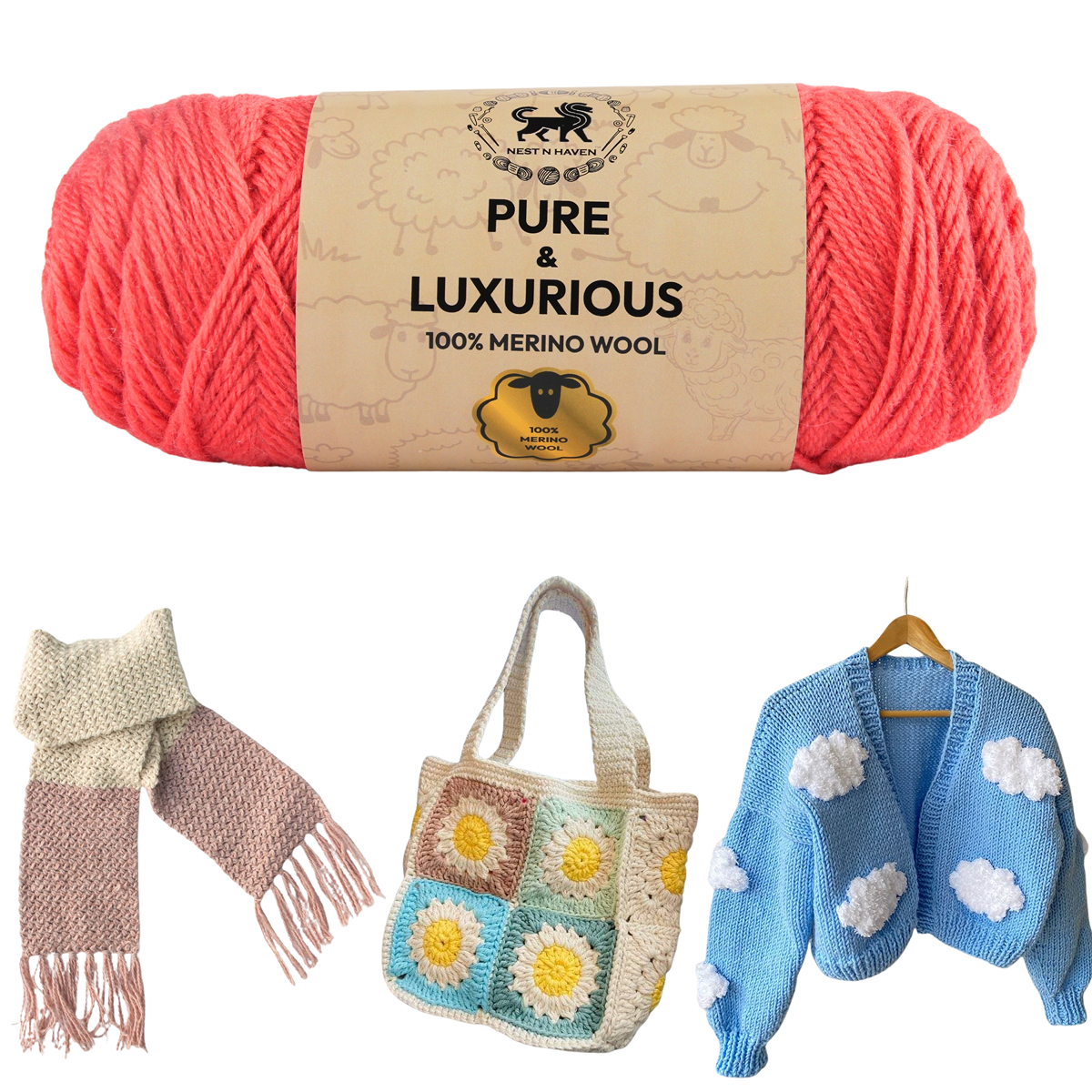 Pure and Luxurious 100% Merino Wool (100 gram) -  Coral (Pink)