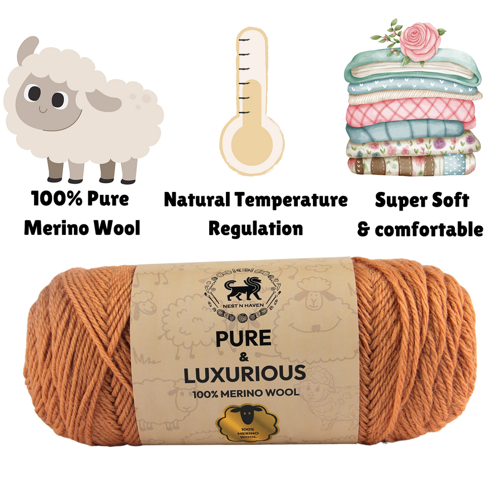 Pure and Luxurious 100% Merino Wool (100 gram) -  Light Brown