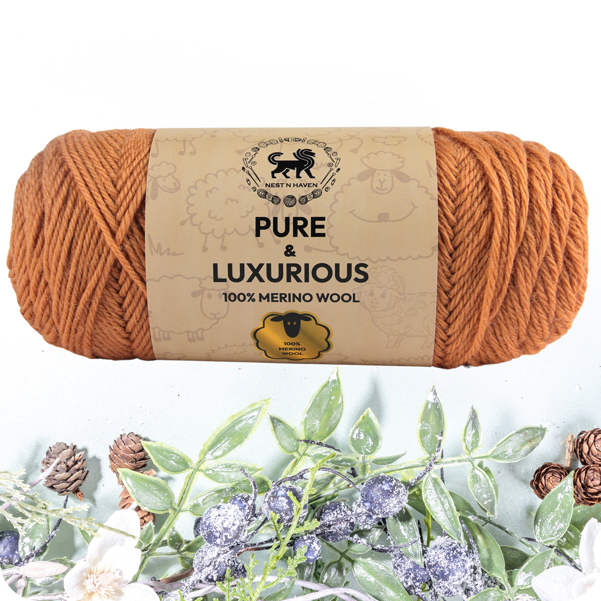 Pure and Luxurious 100% Merino Wool (100 gram) -  Light Brown
