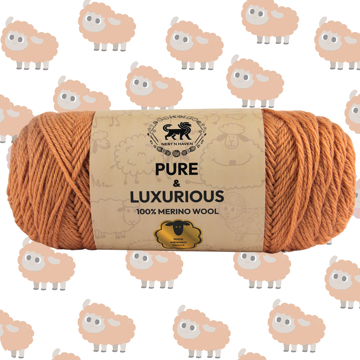 Pure and Luxurious 100% Merino Wool (100 gram) -  Light Brown