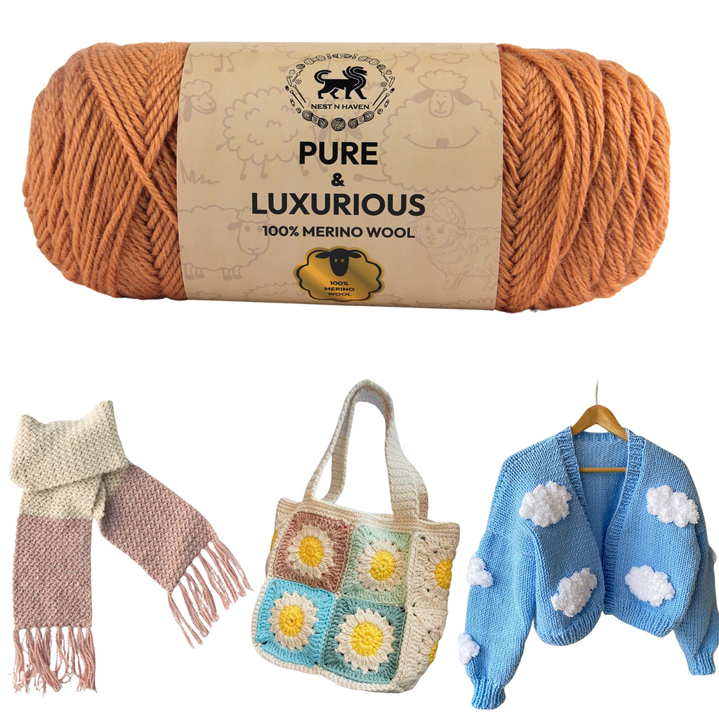 Pure and Luxurious 100% Merino Wool (100 gram) -  Light Brown