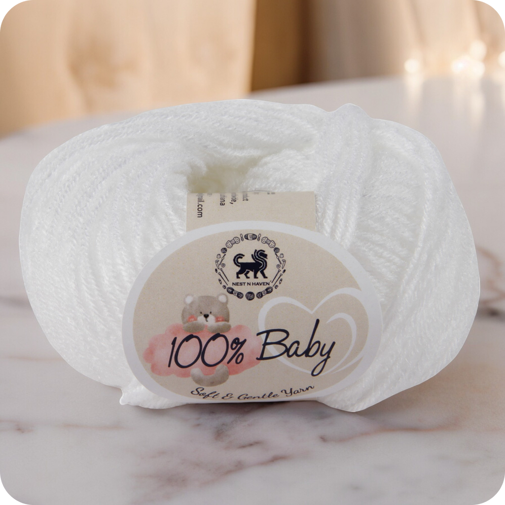 Baby  Yarn  pack of 6 (25gms x 6) 150 gram -  White