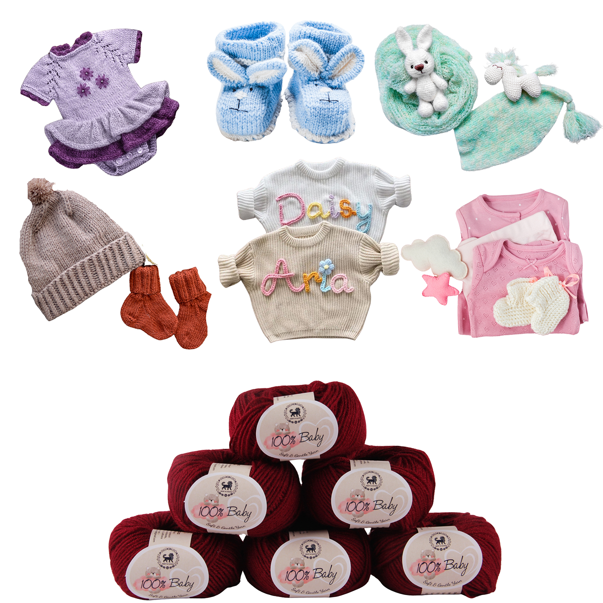 Baby  Yarn  pack of 6 (25gms x 6) 150 gram -  Wine