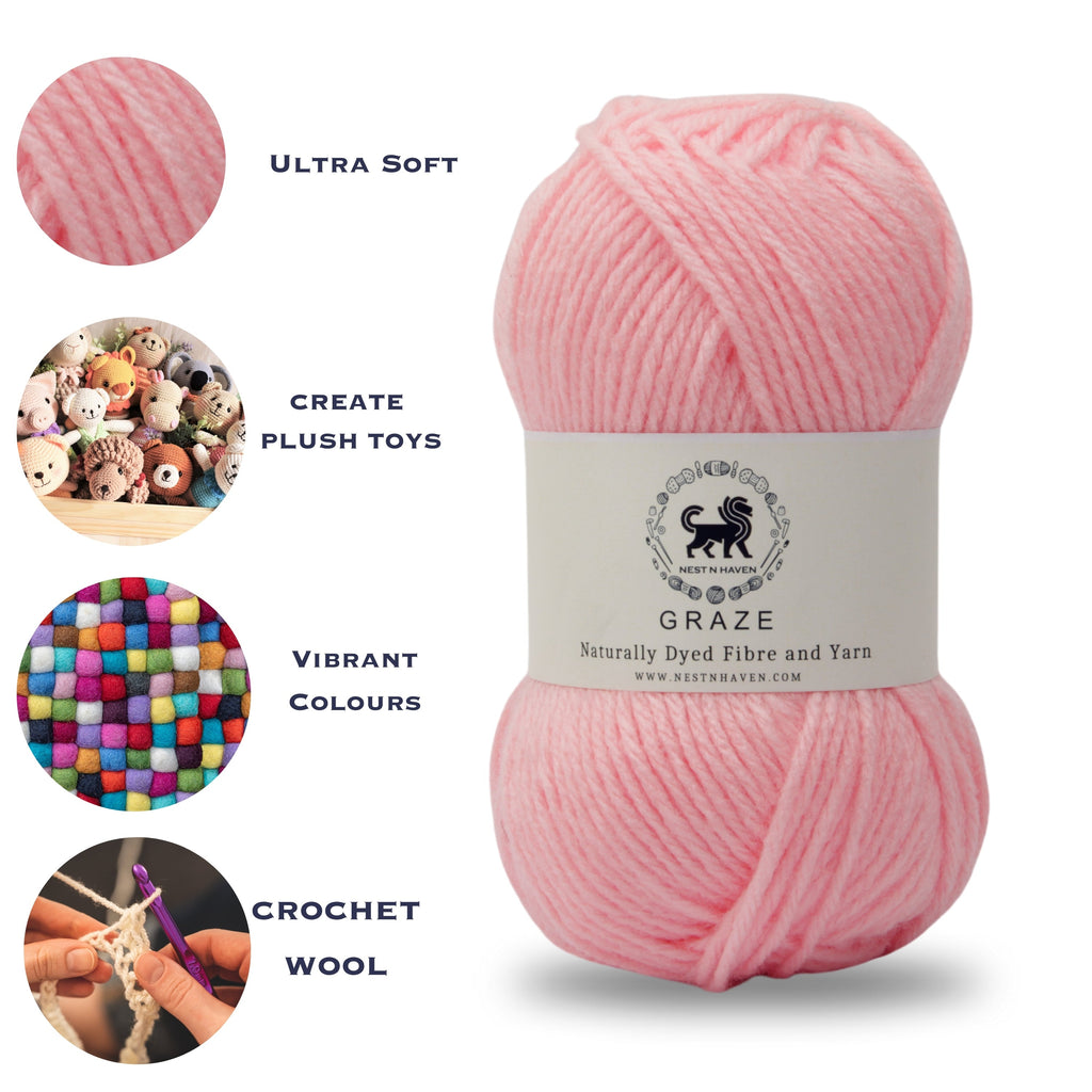 Graze Hand Knitting and Crochet Bulky Yarn (100 gram) - Baby Pink