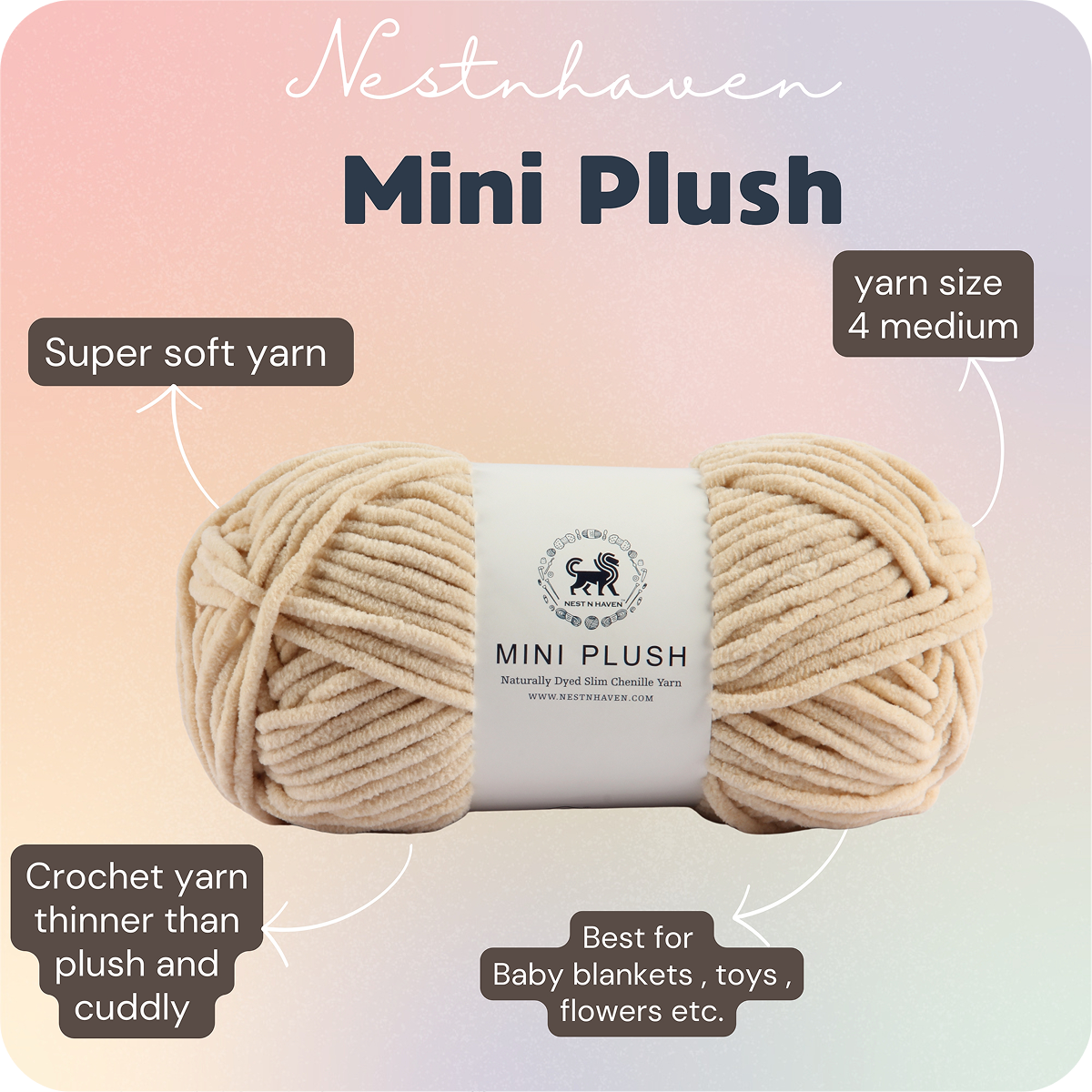 MINI Plush Chenille Yarn (100 gram) - Beige