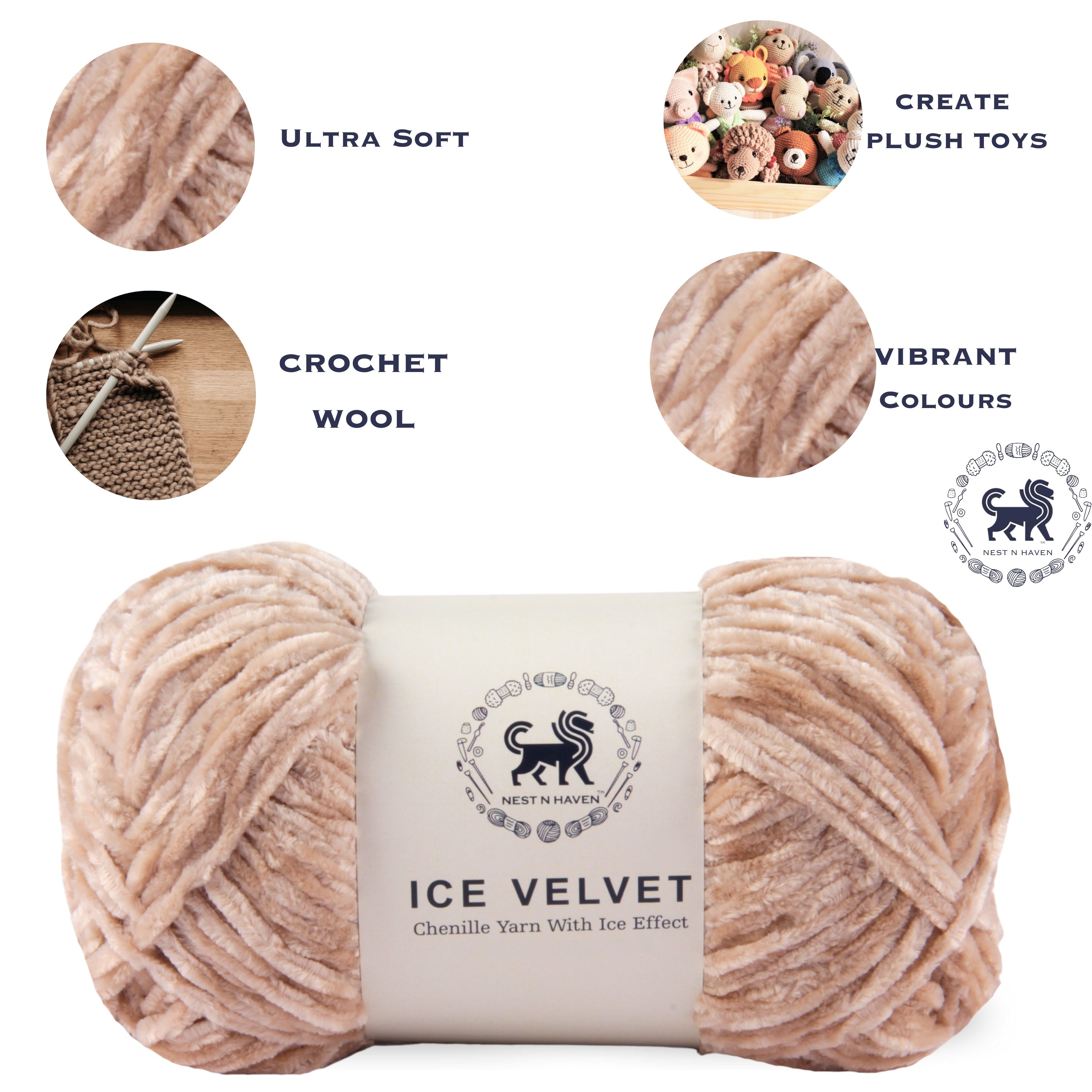 Ice Velvet Yarn, Chenille Supersoft Hand Knitting yarn Ball: (100 Gram) Beige