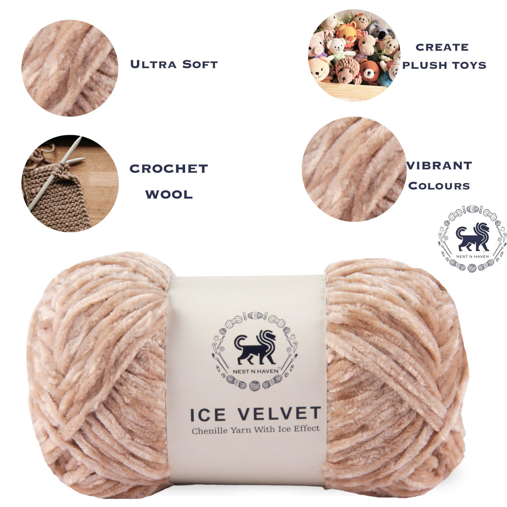 Ice Velvet Yarn, Chenille Supersoft Hand Knitting yarn Ball: (100 Gram) Beige