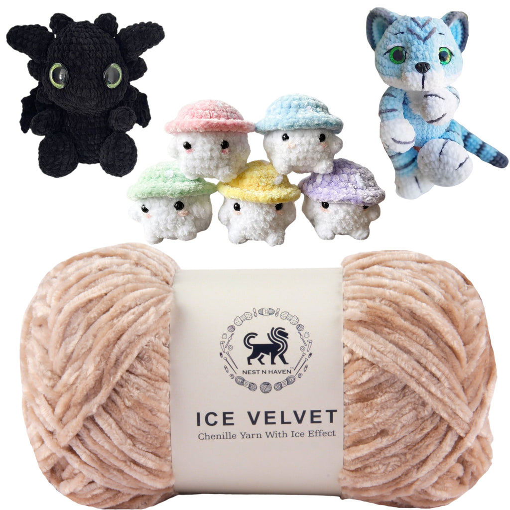 Ice Velvet Yarn, Chenille Supersoft Hand Knitting yarn Ball: (100 Gram) Beige