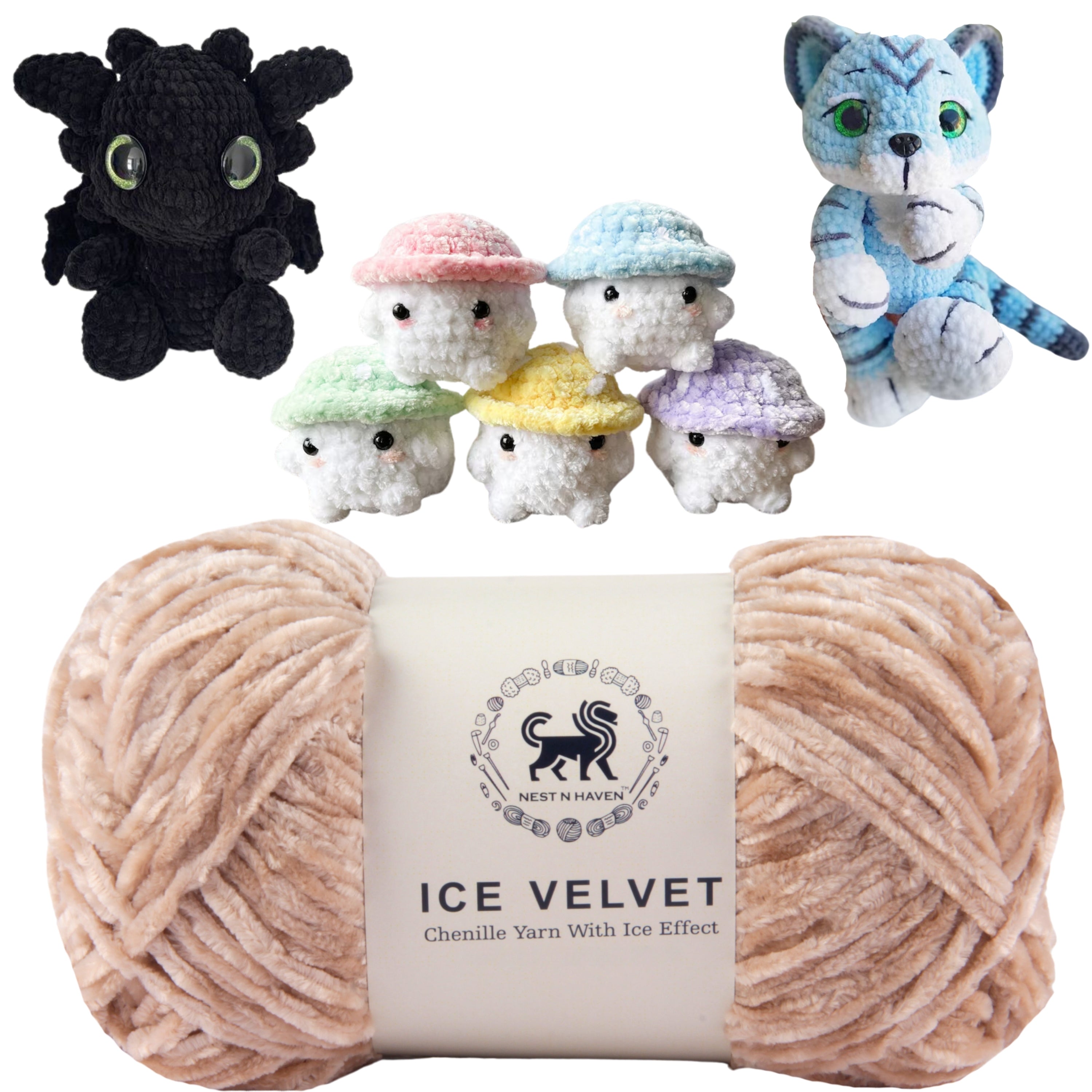 Ice Velvet Yarn, Chenille Supersoft Hand Knitting yarn Ball: (100 Gram) Beige