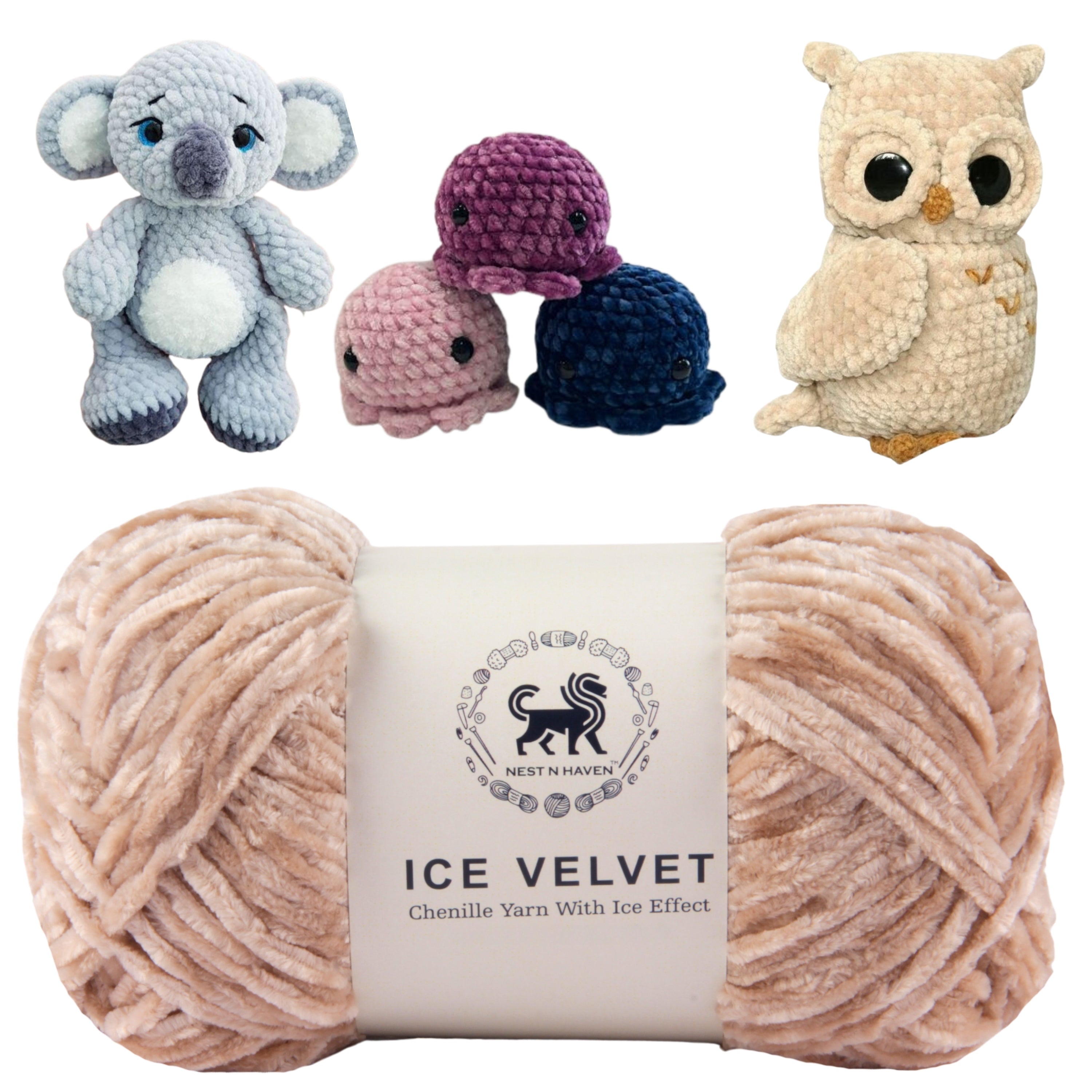 Ice Velvet Yarn, Chenille Supersoft Hand Knitting yarn Ball: (100 Gram) Beige