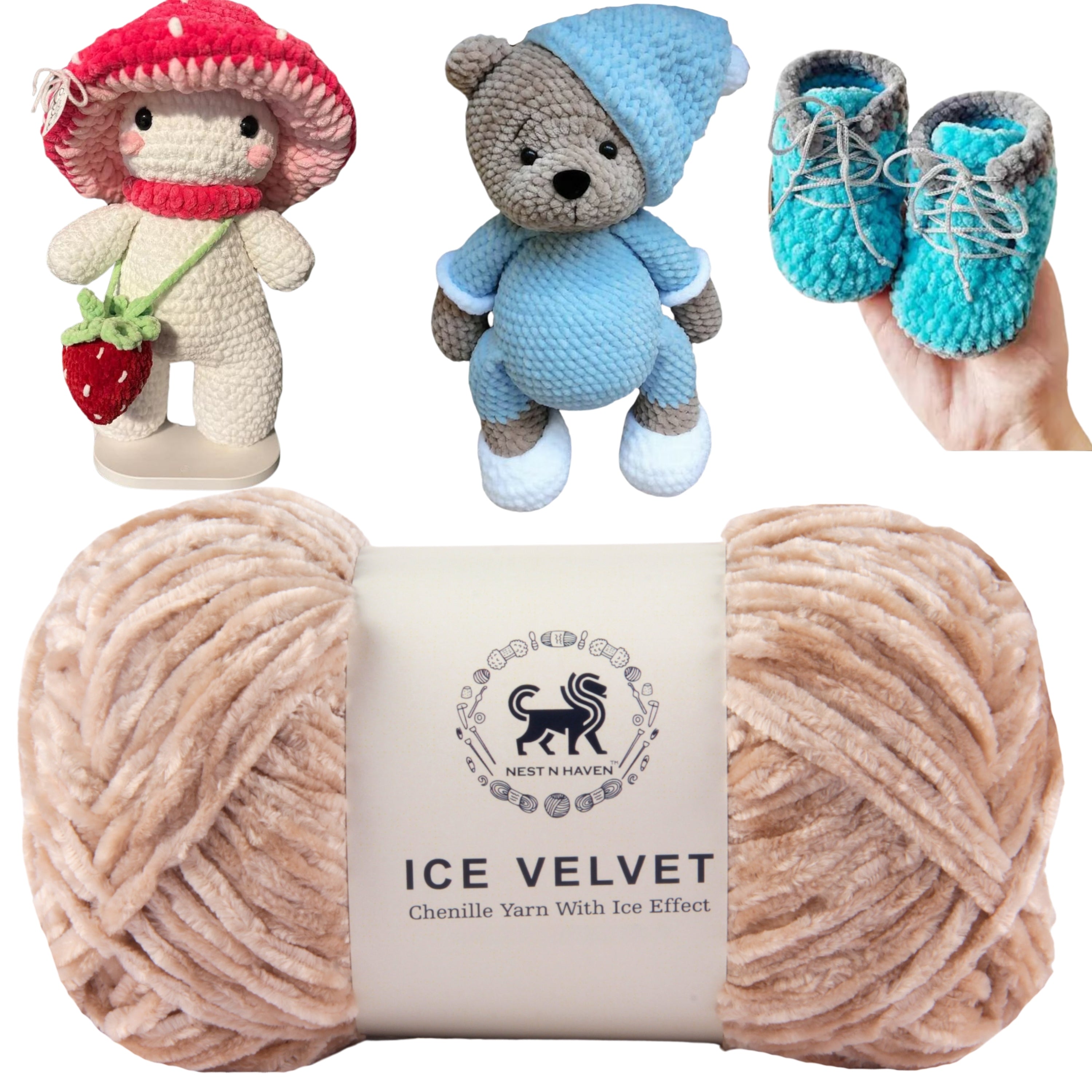 Ice Velvet Yarn, Chenille Supersoft Hand Knitting yarn Ball: (100 Gram) Beige