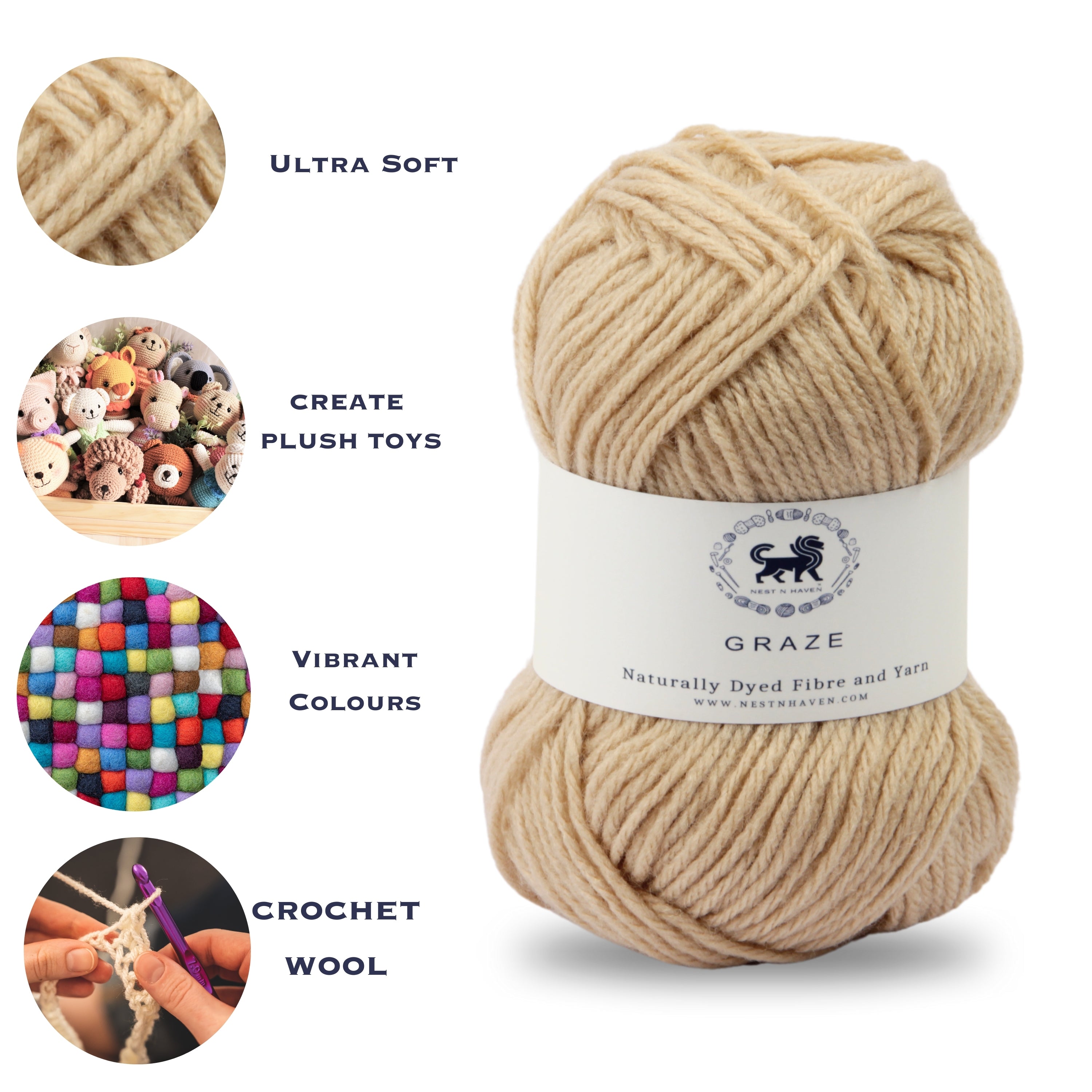Graze Hand Knitting and Crochet Bulky Yarn (100 gram) - Beige