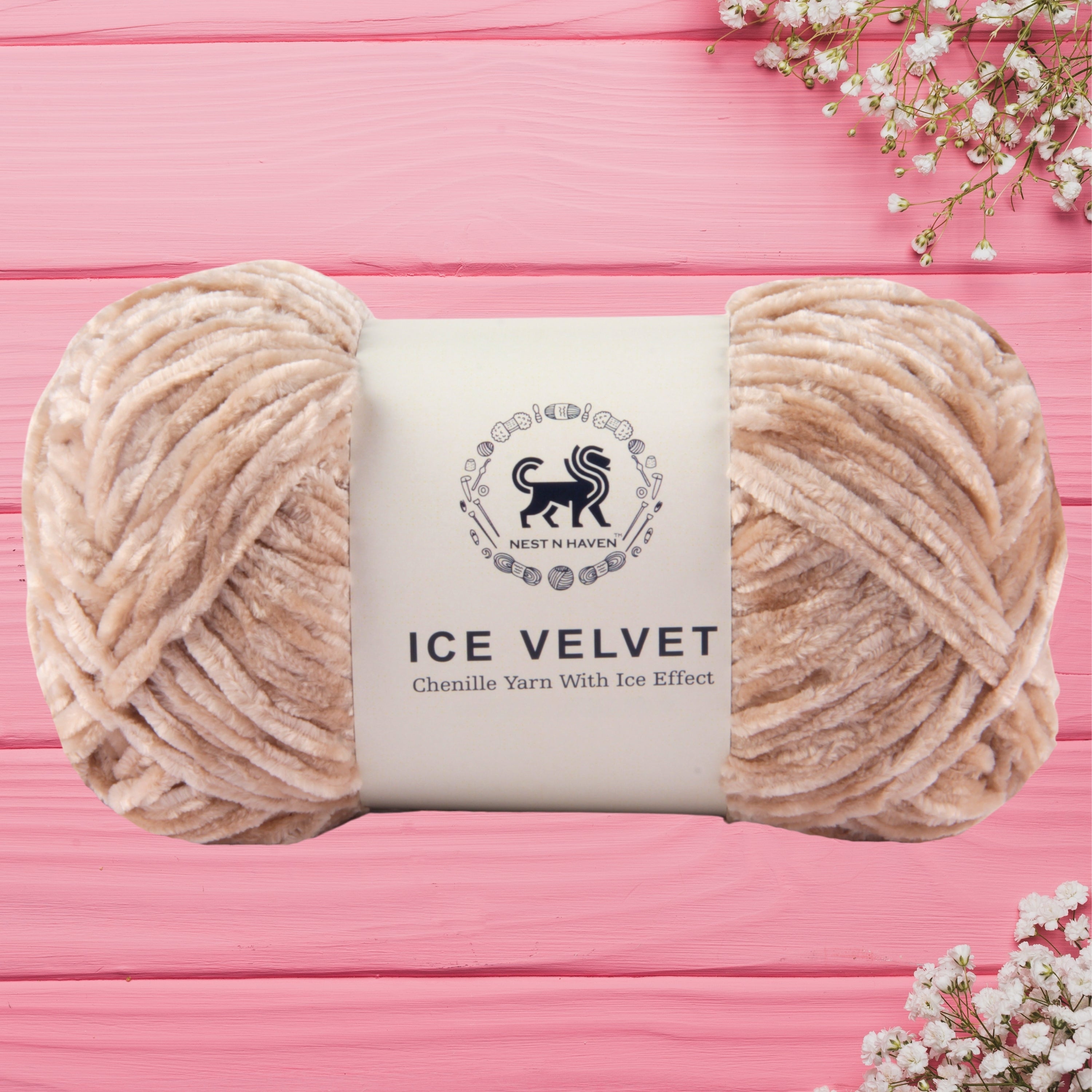 Ice Velvet Yarn, Chenille Supersoft Hand Knitting yarn Ball: (100 Gram) Beige