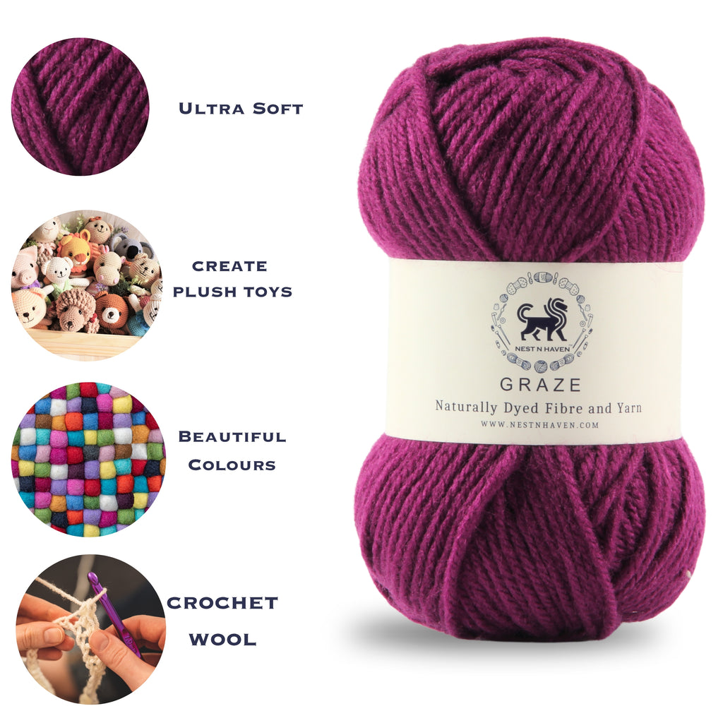 Graze Hand Knitting and Crochet Bulky Yarn (100 gram) - Berry Purple