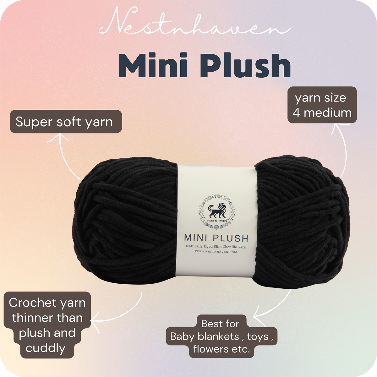 MINI Plush Chenille Yarn (100 gram) - Black