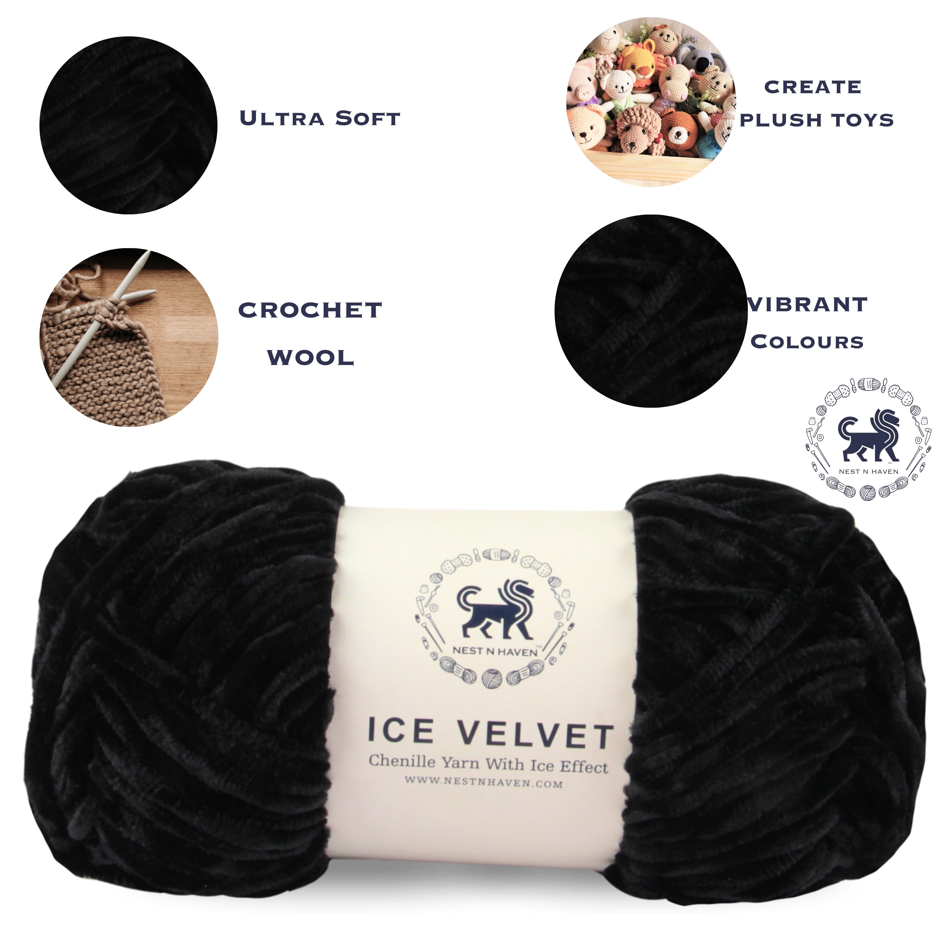 Ice Velvet Yarn, Chenille Supersoft Hand Knitting yarn Ball: (100 Gram) Black