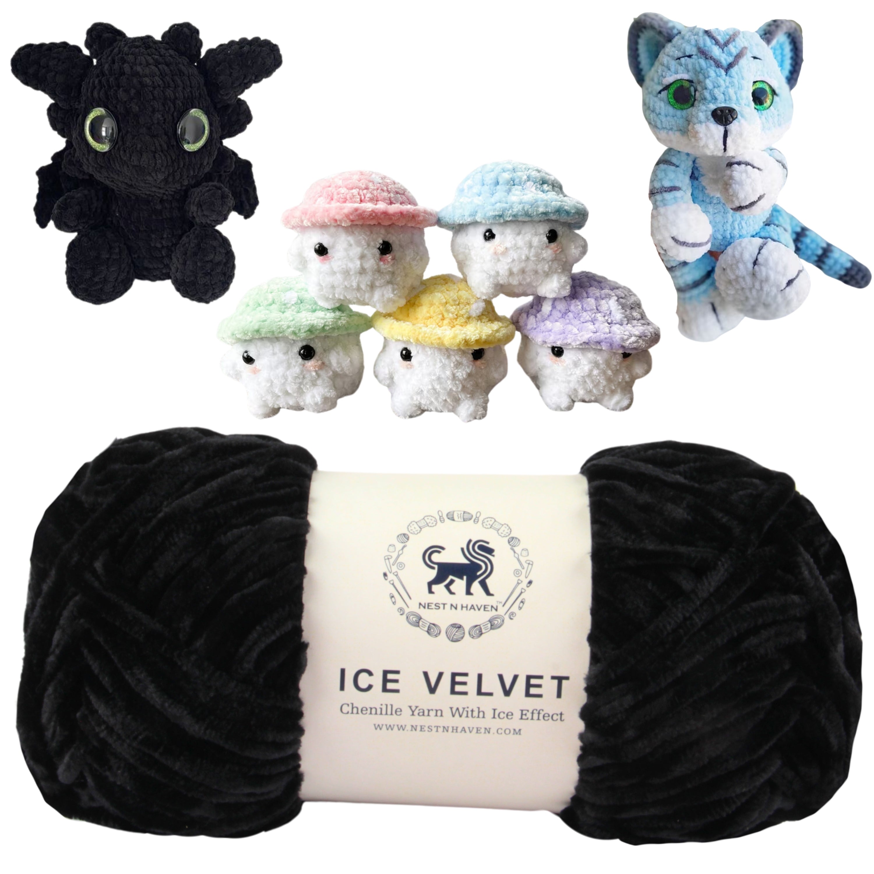 Ice Velvet Yarn, Chenille Supersoft Hand Knitting yarn Ball: (100 Gram) Black