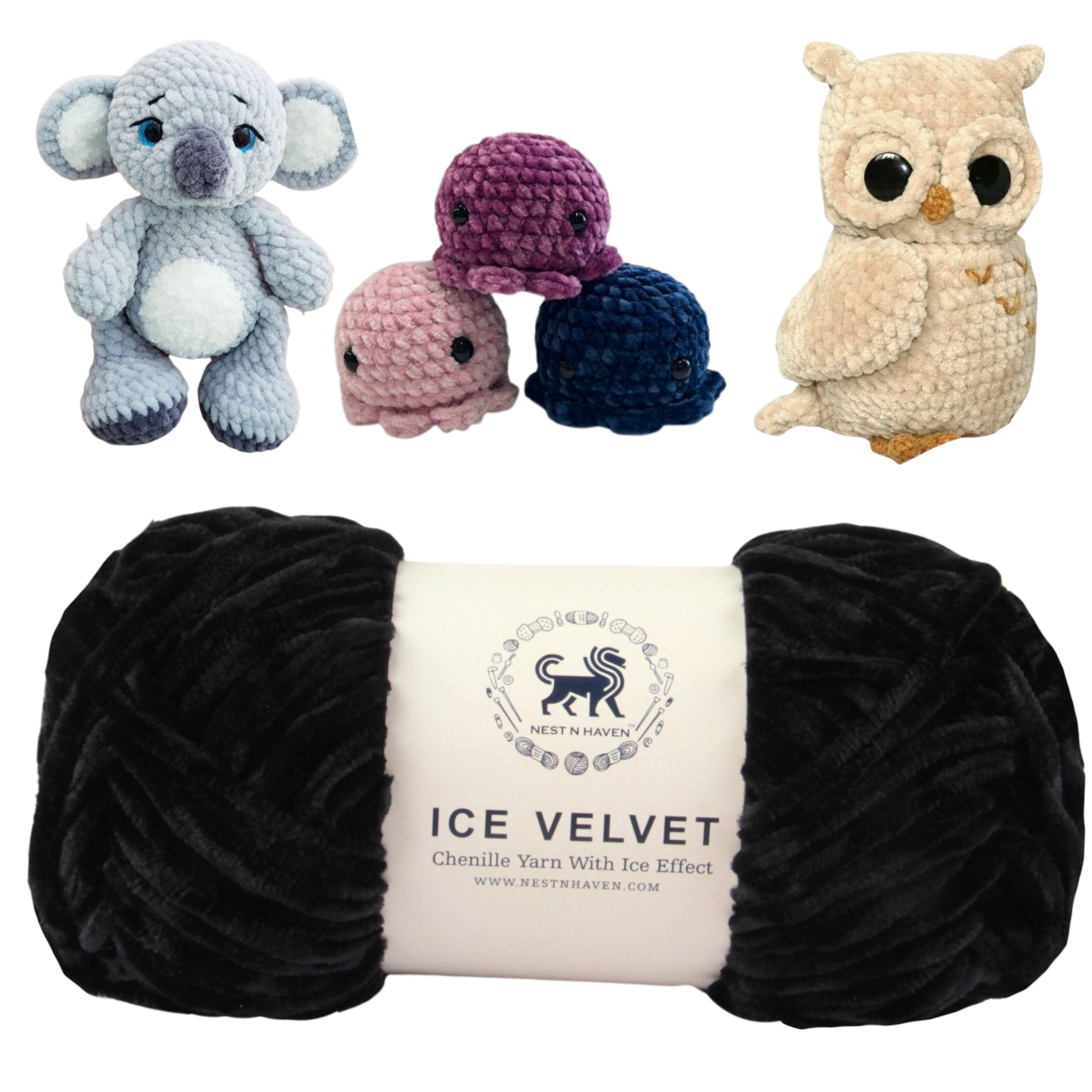 Ice Velvet Yarn, Chenille Supersoft Hand Knitting yarn Ball: (100 Gram) Black