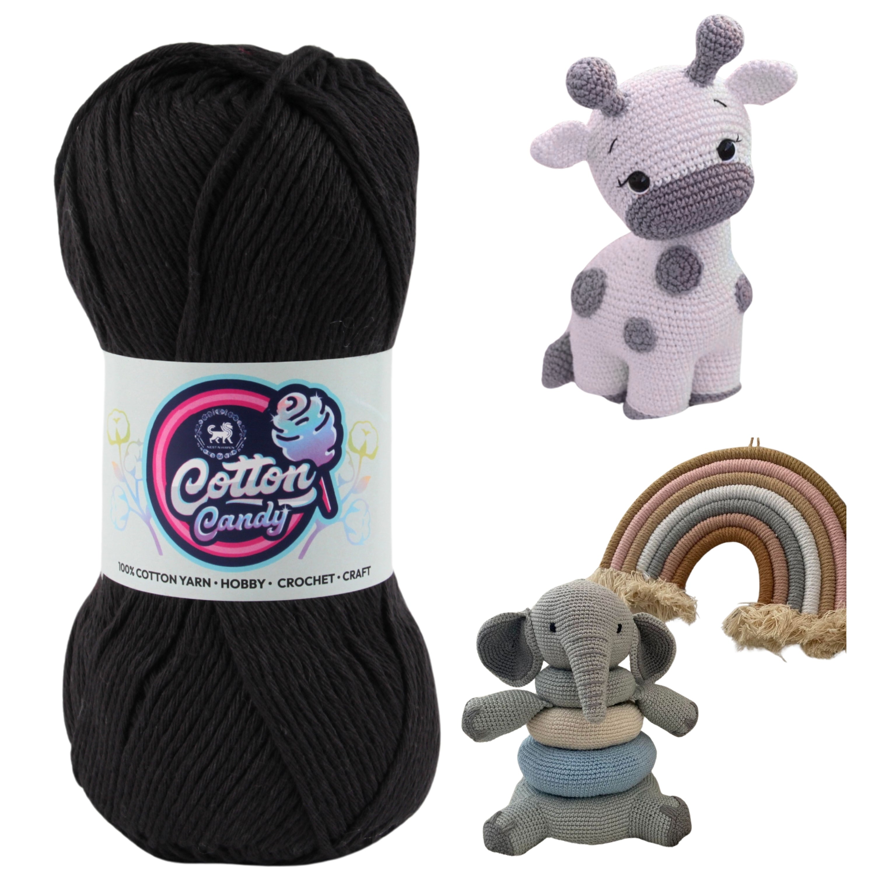 Cotton Candy Cotton Yarn (100 gram) - Black