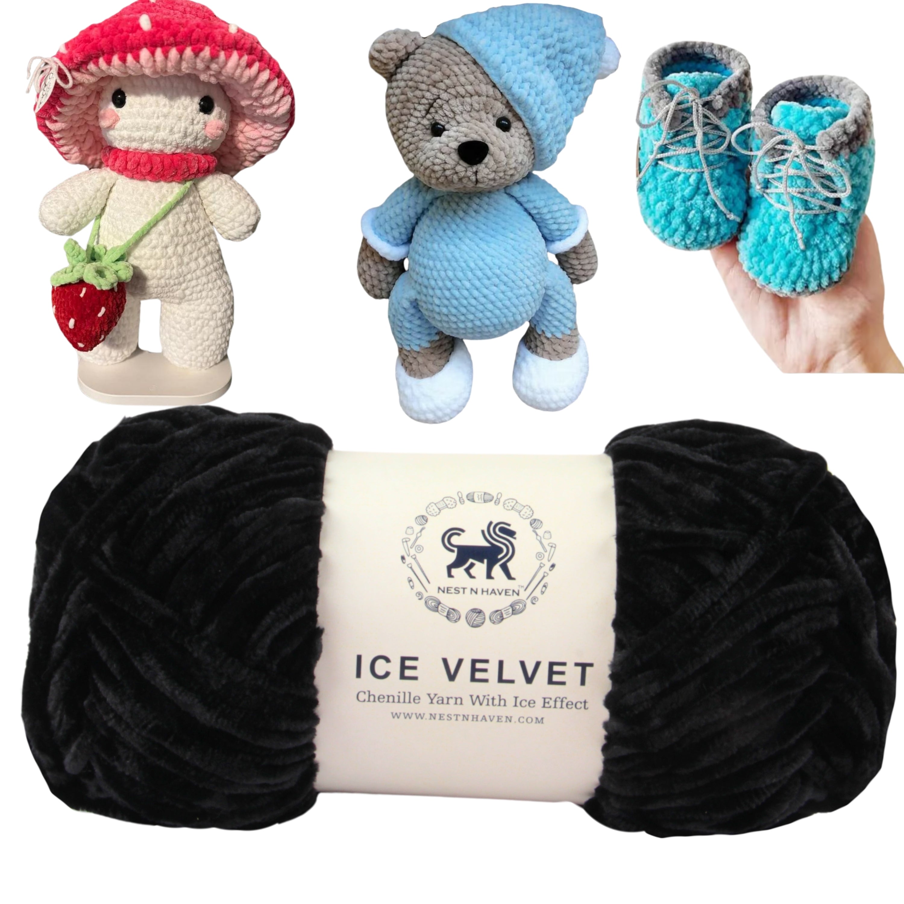 Ice Velvet Yarn, Chenille Supersoft Hand Knitting yarn Ball: (100 Gram) Black