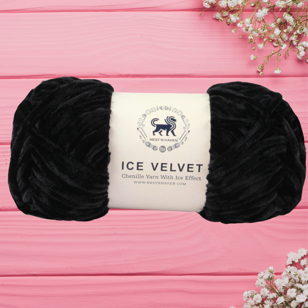 Ice Velvet Yarn, Chenille Supersoft Hand Knitting yarn Ball: (100 Gram) Black