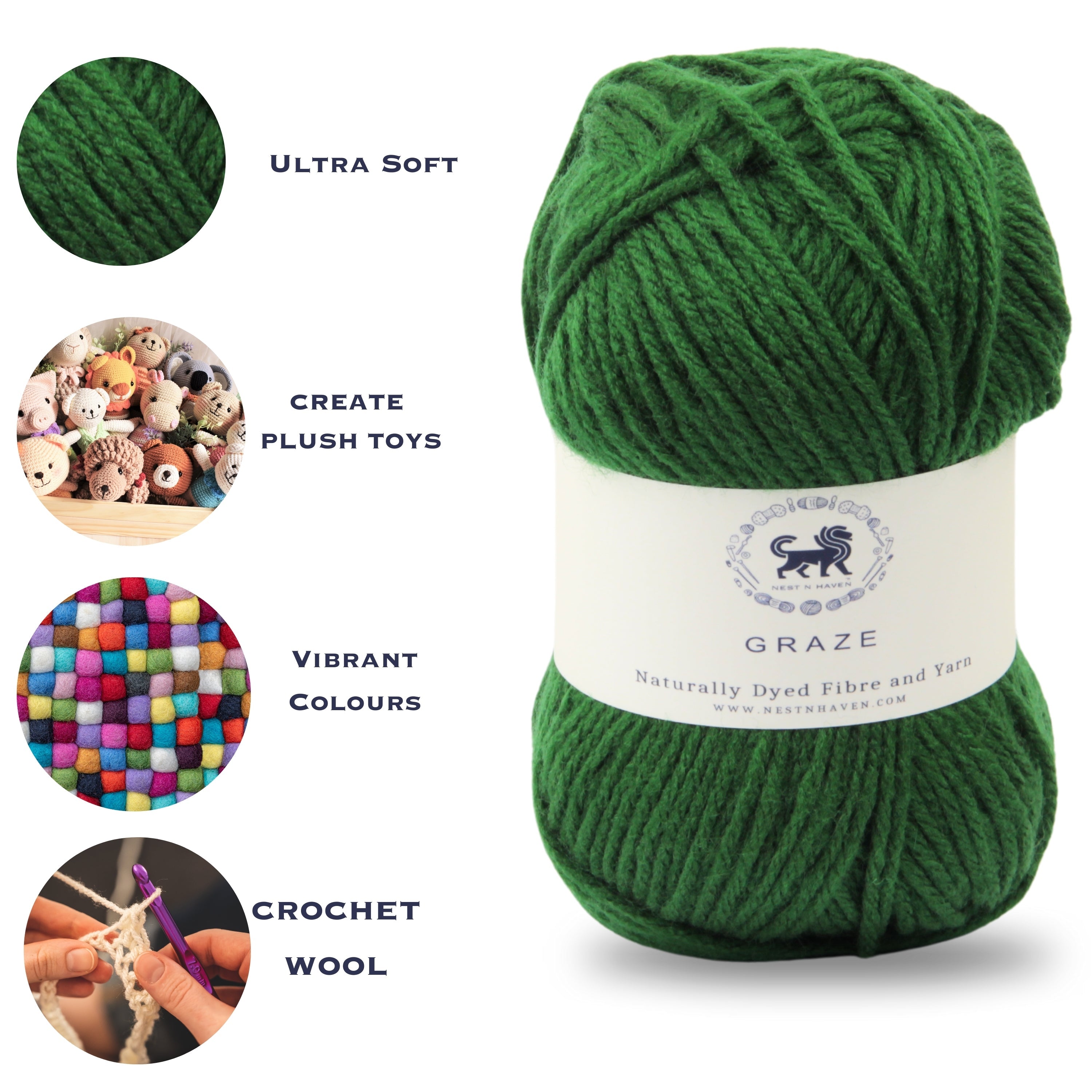 Graze Hand Knitting and Crochet Bulky Yarn (100 gram) - Bottle Green