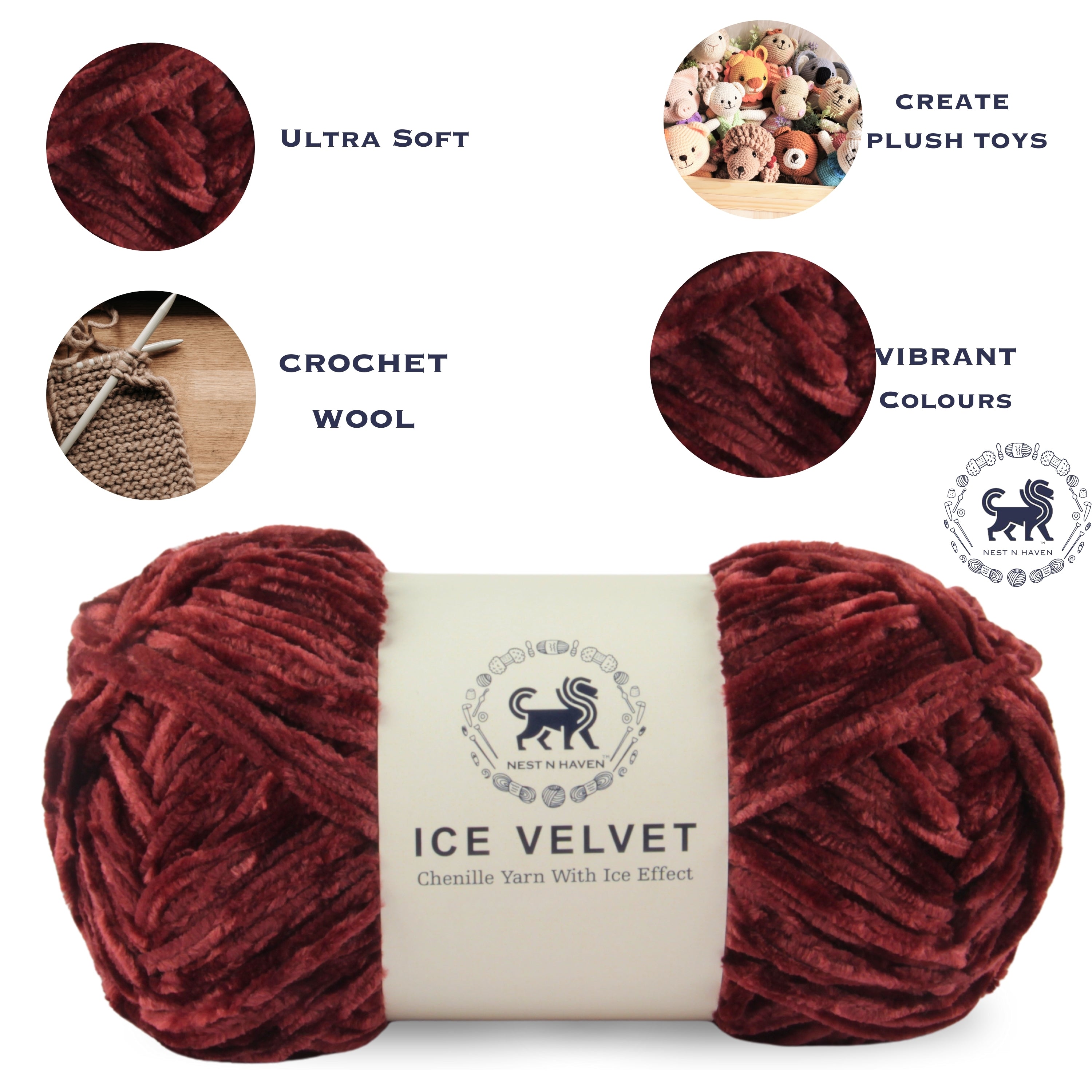 Ice Velvet Yarn, Chenille Supersoft Hand Knitting yarn Ball: (100 Gram) Brown