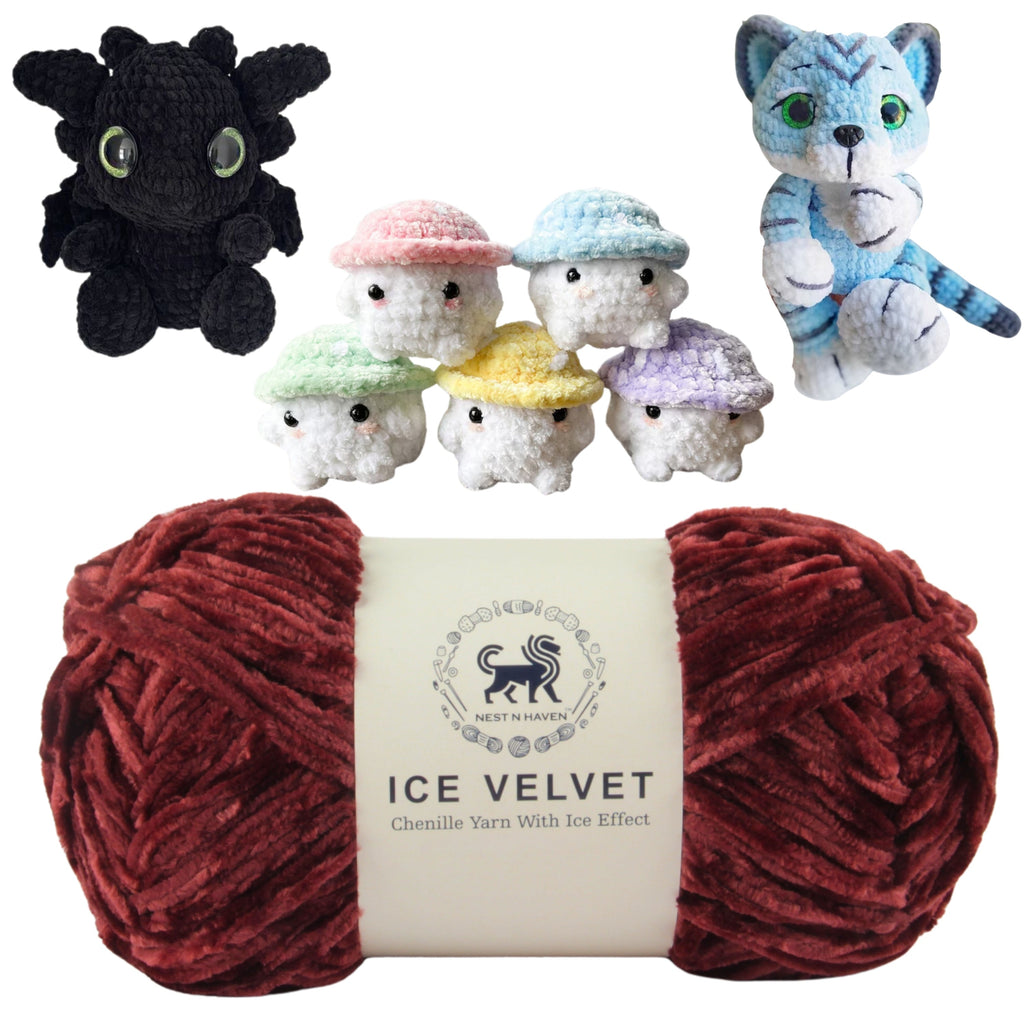 Ice Velvet Yarn, Chenille Supersoft Hand Knitting yarn Ball: (100 Gram) Brown