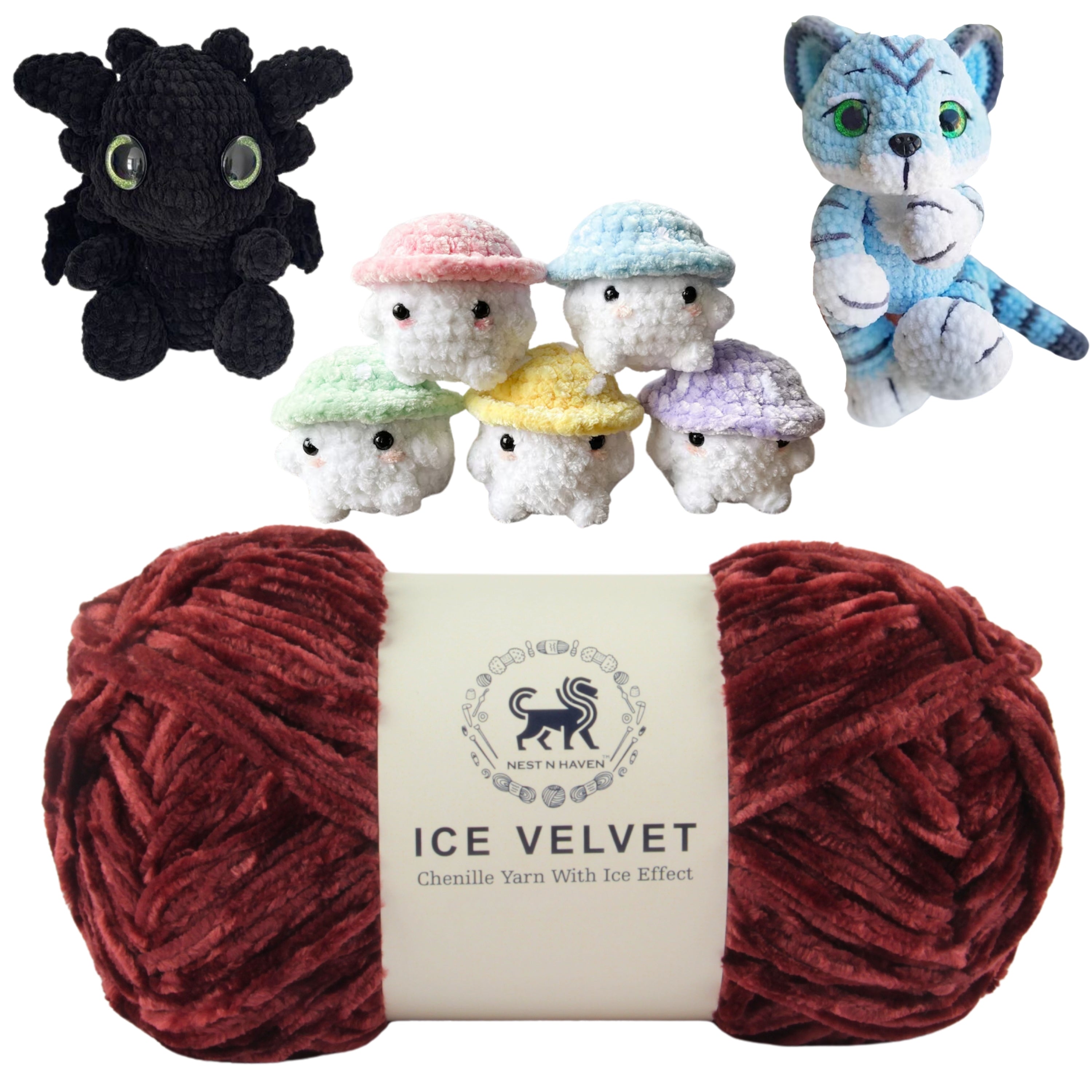Ice Velvet Yarn, Chenille Supersoft Hand Knitting yarn Ball: (100 Gram) Brown