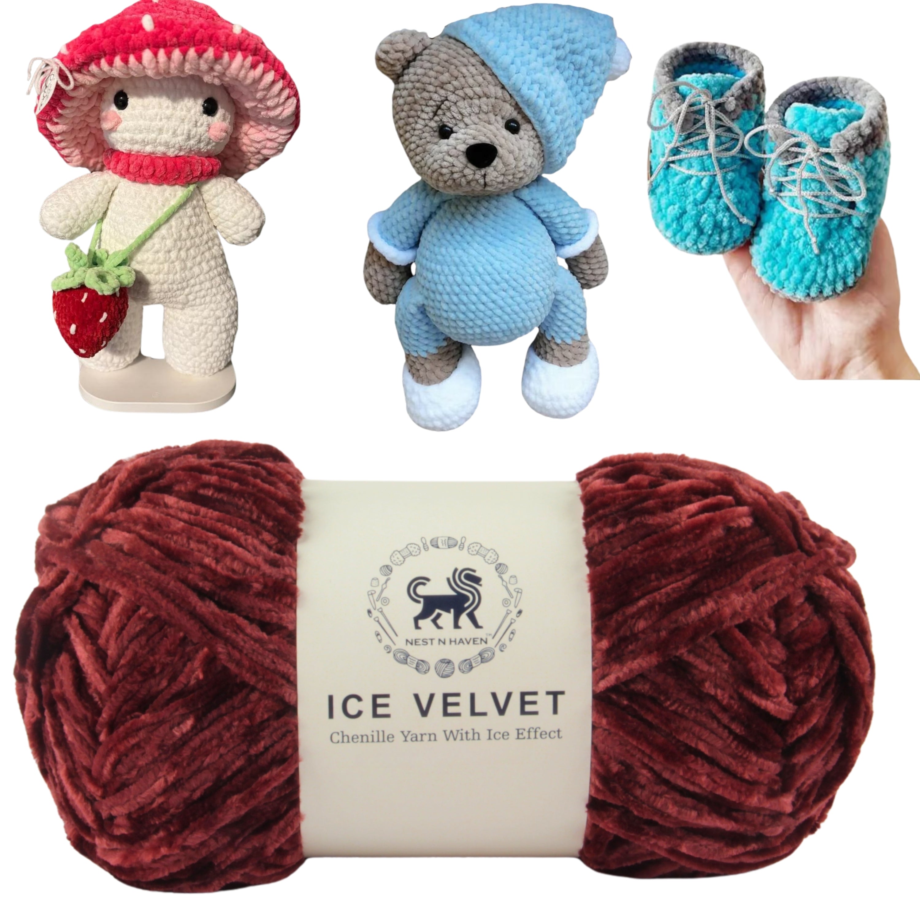 Ice Velvet Yarn, Chenille Supersoft Hand Knitting yarn Ball: (100 Gram) Brown