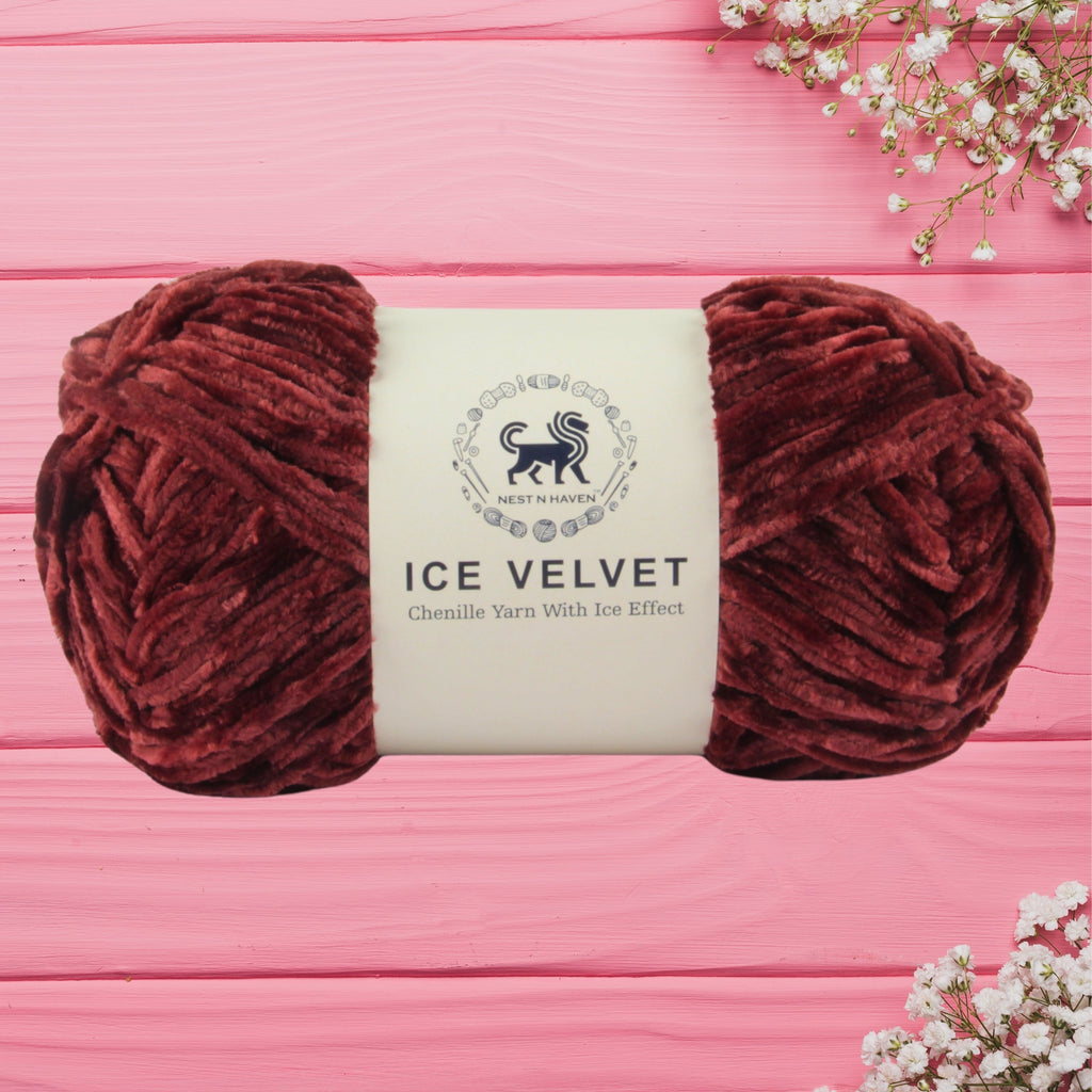Ice Velvet Yarn, Chenille Supersoft Hand Knitting yarn Ball: (100 Gram) Brown