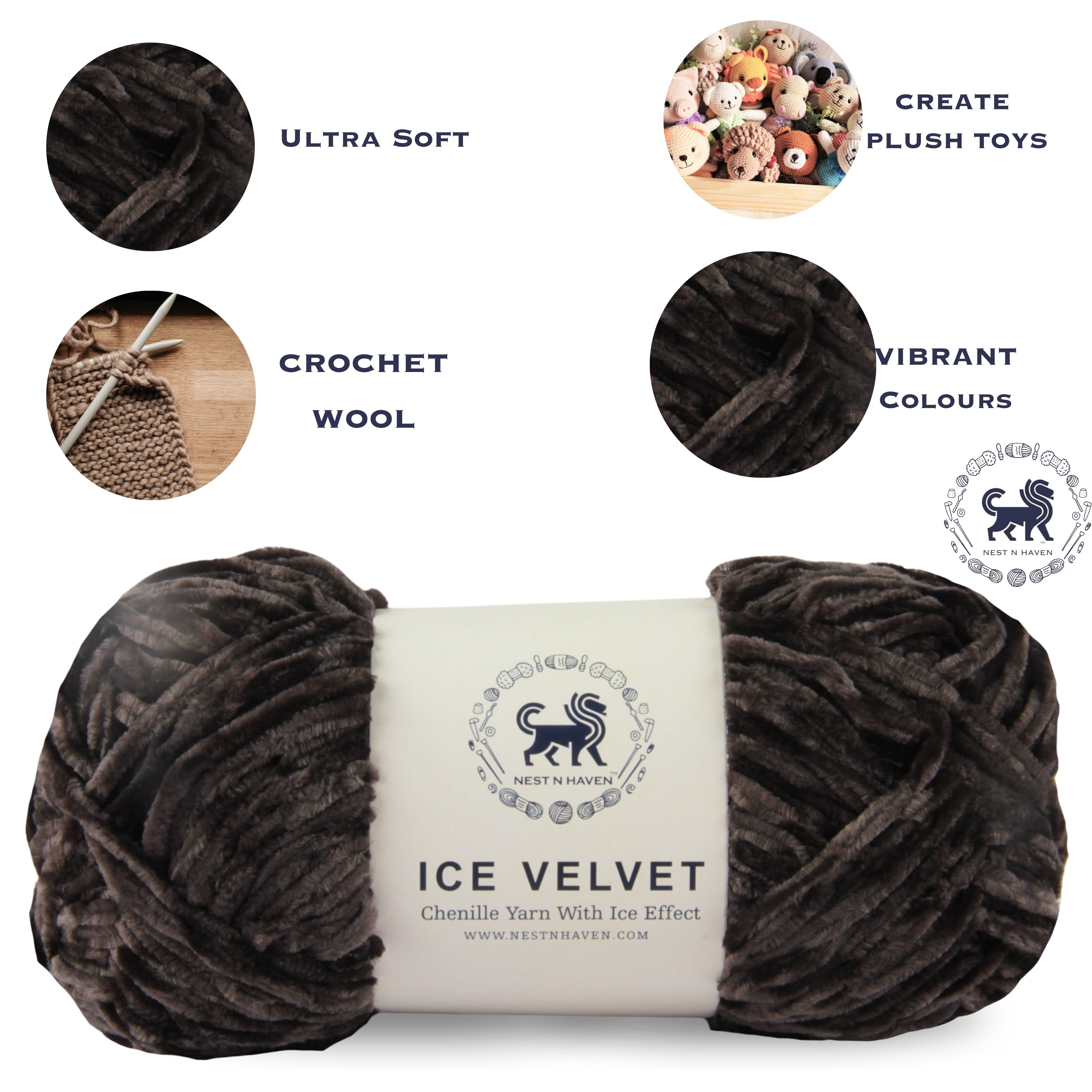 Ice Velvet Yarn, Chenille Supersoft Hand Knitting yarn Ball: (100 Gram) Charcoal