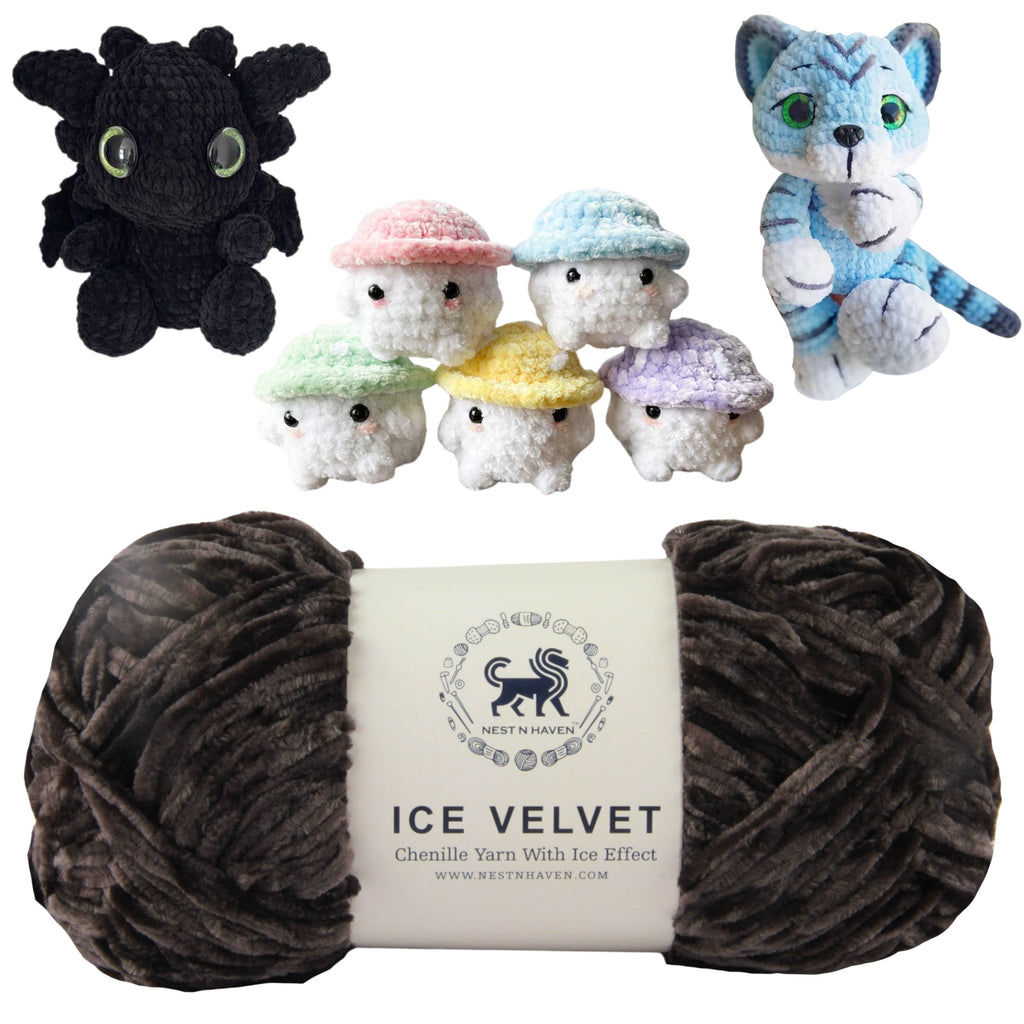 Ice Velvet Yarn, Chenille Supersoft Hand Knitting yarn Ball: (100 Gram) Charcoal
