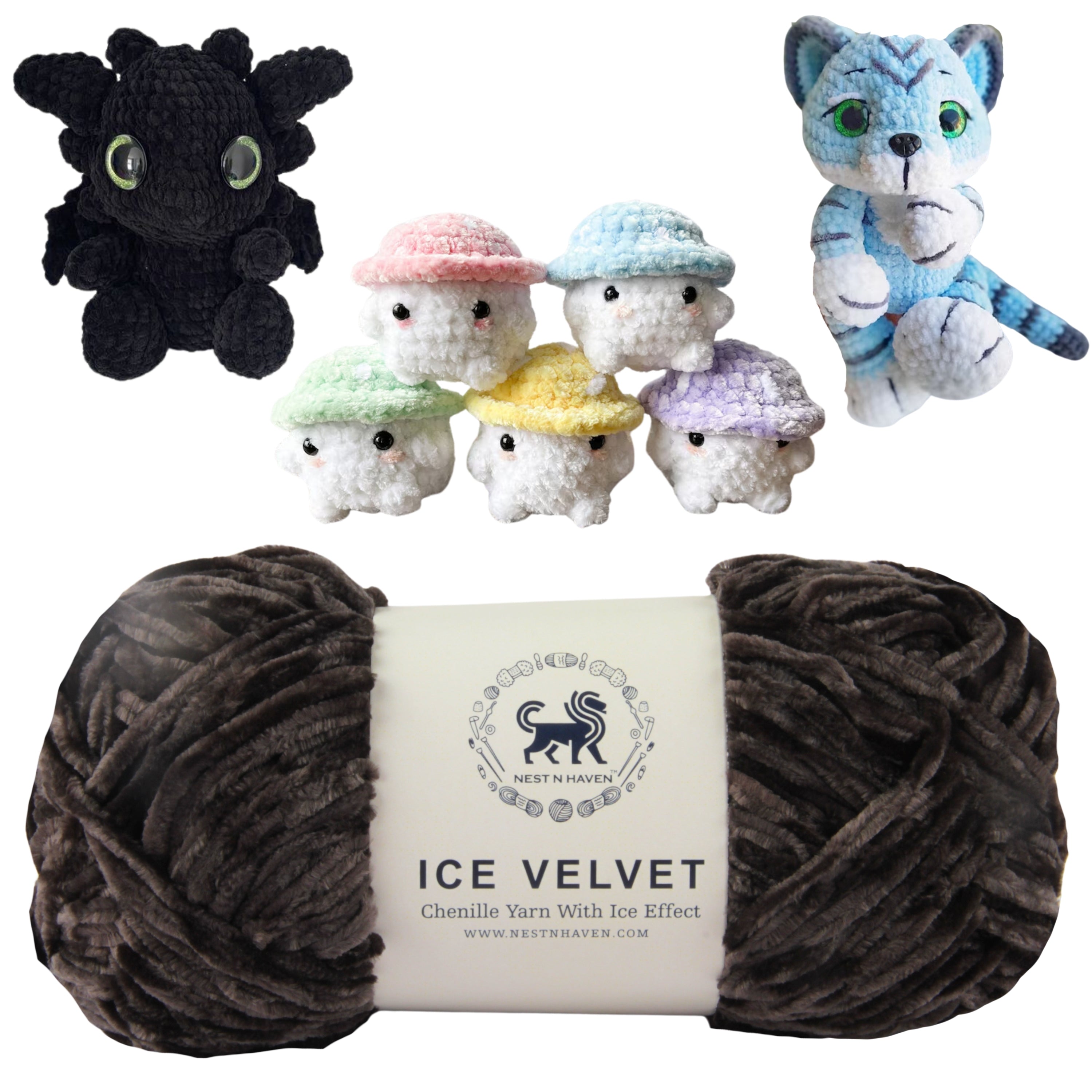 Ice Velvet Yarn, Chenille Supersoft Hand Knitting yarn Ball: (100 Gram) Charcoal