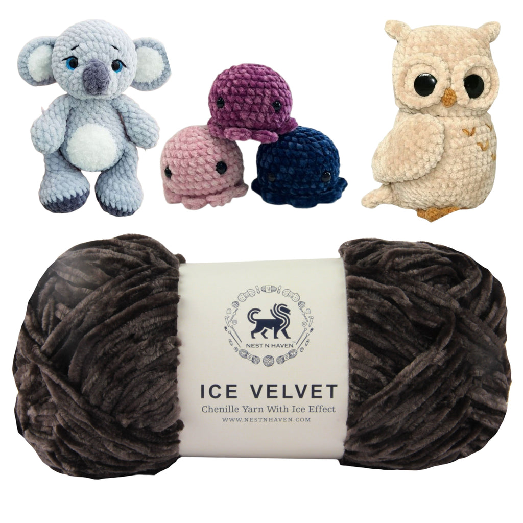 Ice Velvet Yarn, Chenille Supersoft Hand Knitting yarn Ball: (100 Gram) Charcoal