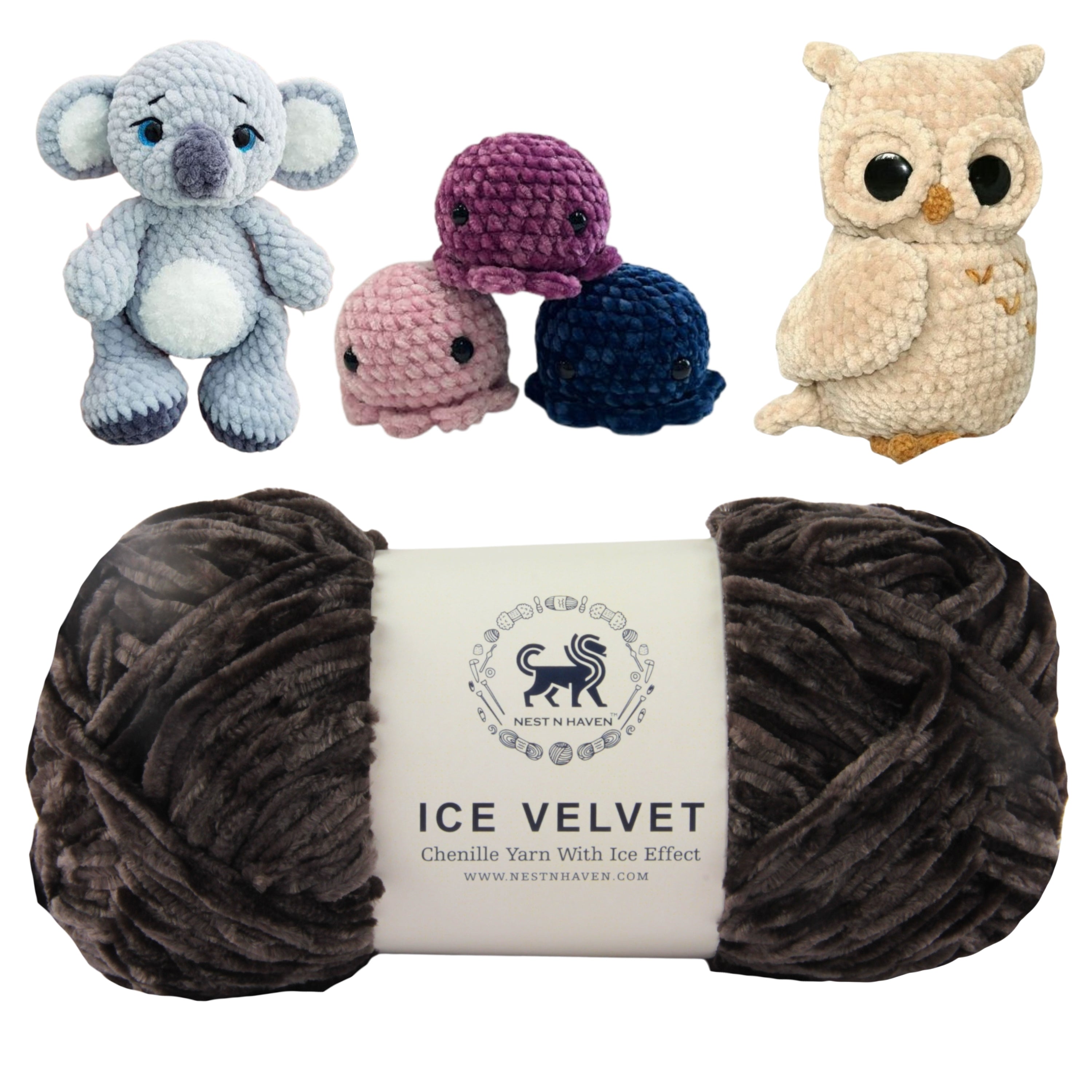 Ice Velvet Yarn, Chenille Supersoft Hand Knitting yarn Ball: (100 Gram) Charcoal