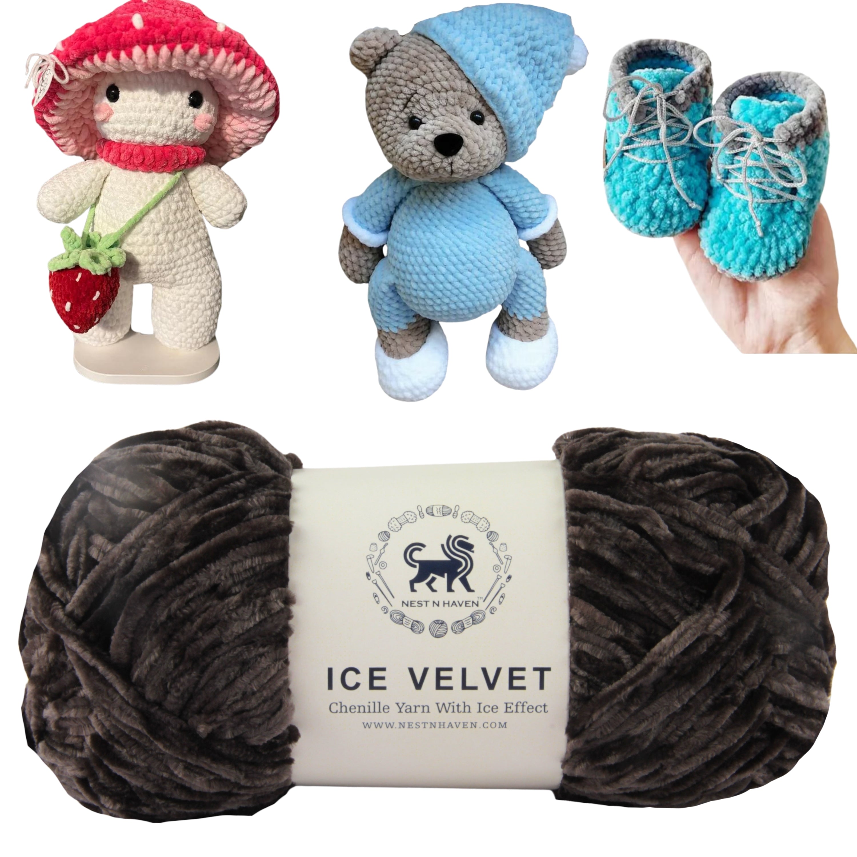 Ice Velvet Yarn, Chenille Supersoft Hand Knitting yarn Ball: (100 Gram) Charcoal