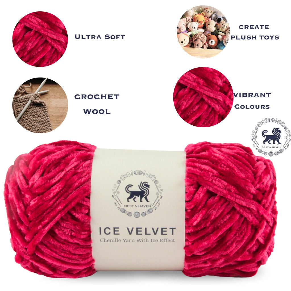 Ice Velvet Yarn, Chenille Supersoft Hand Knitting yarn Ball: (100 Gram) Cherry Pink