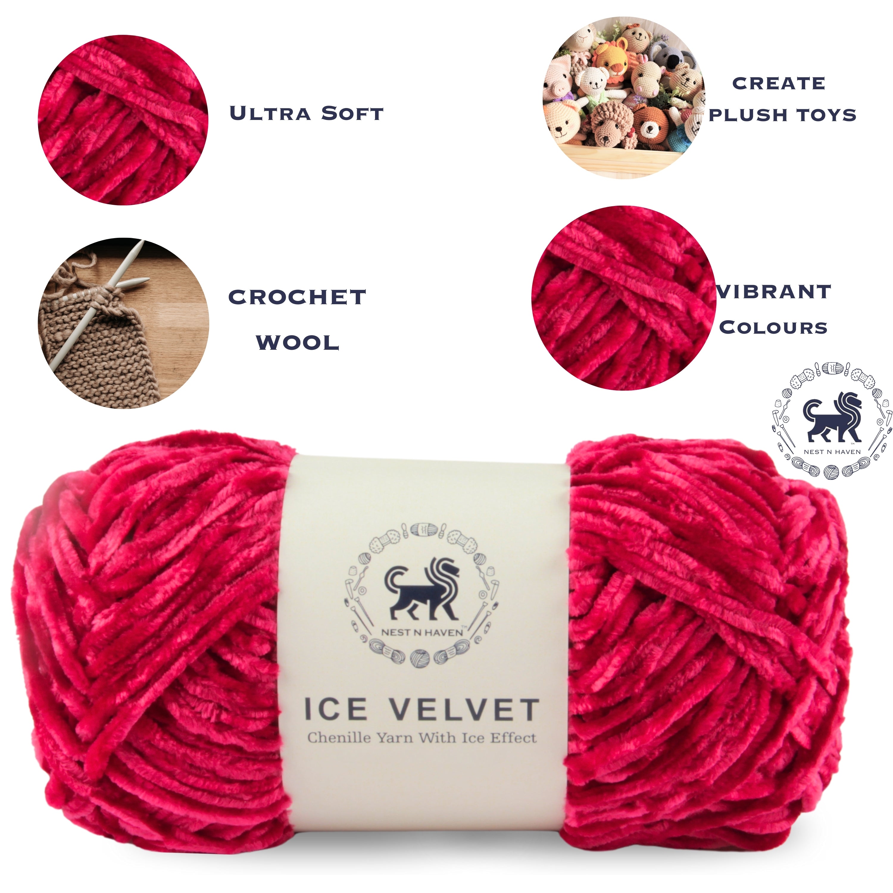 Ice Velvet Yarn, Chenille Supersoft Hand Knitting yarn Ball: (100 Gram) Cherry Pink