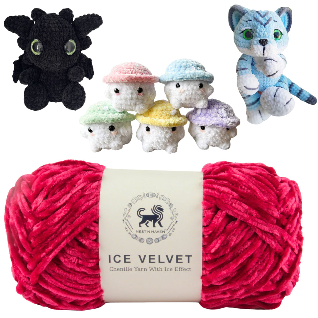 Ice Velvet Yarn, Chenille Supersoft Hand Knitting yarn Ball: (100 Gram) Cherry Pink