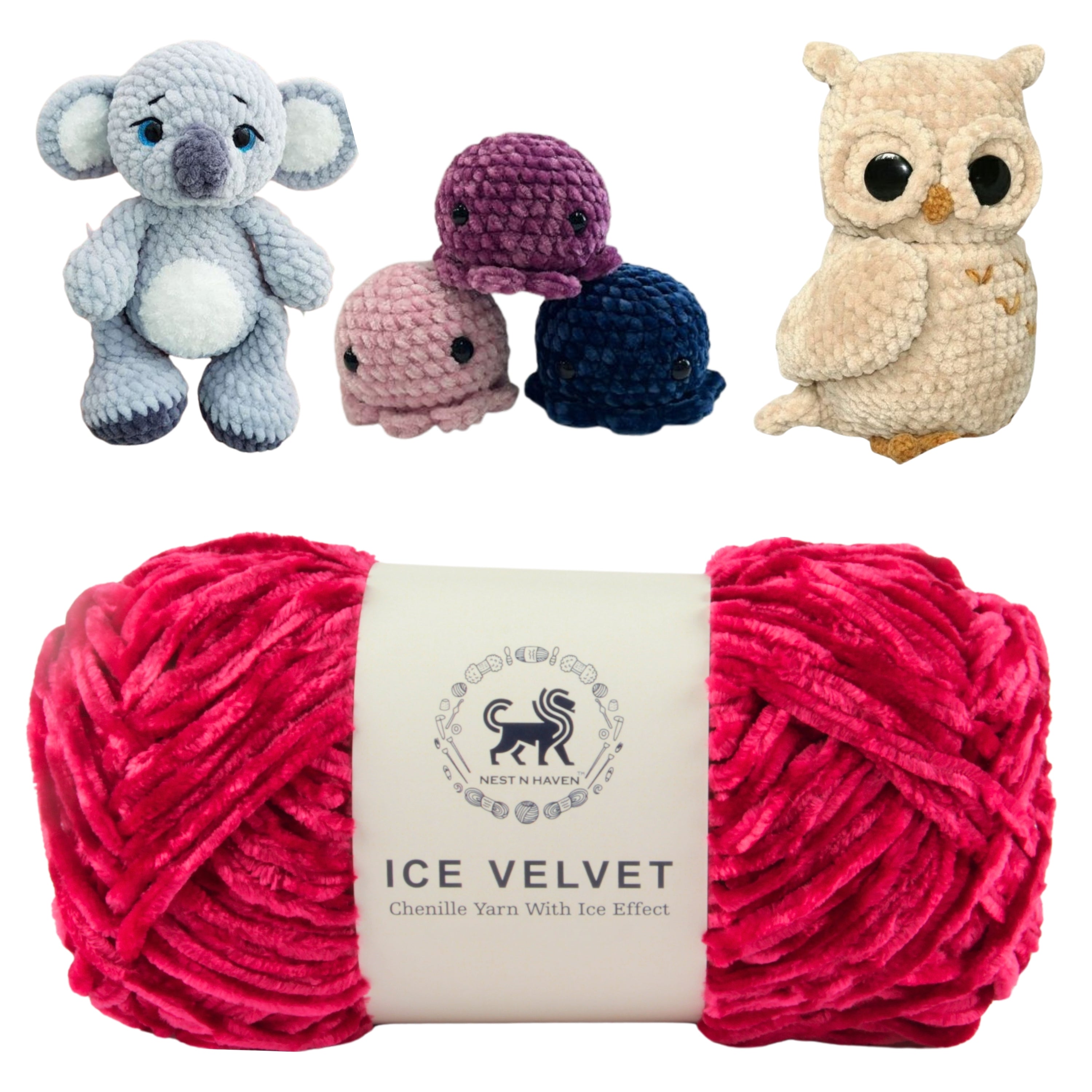 Ice Velvet Yarn, Chenille Supersoft Hand Knitting yarn Ball: (100 Gram) Cherry Pink