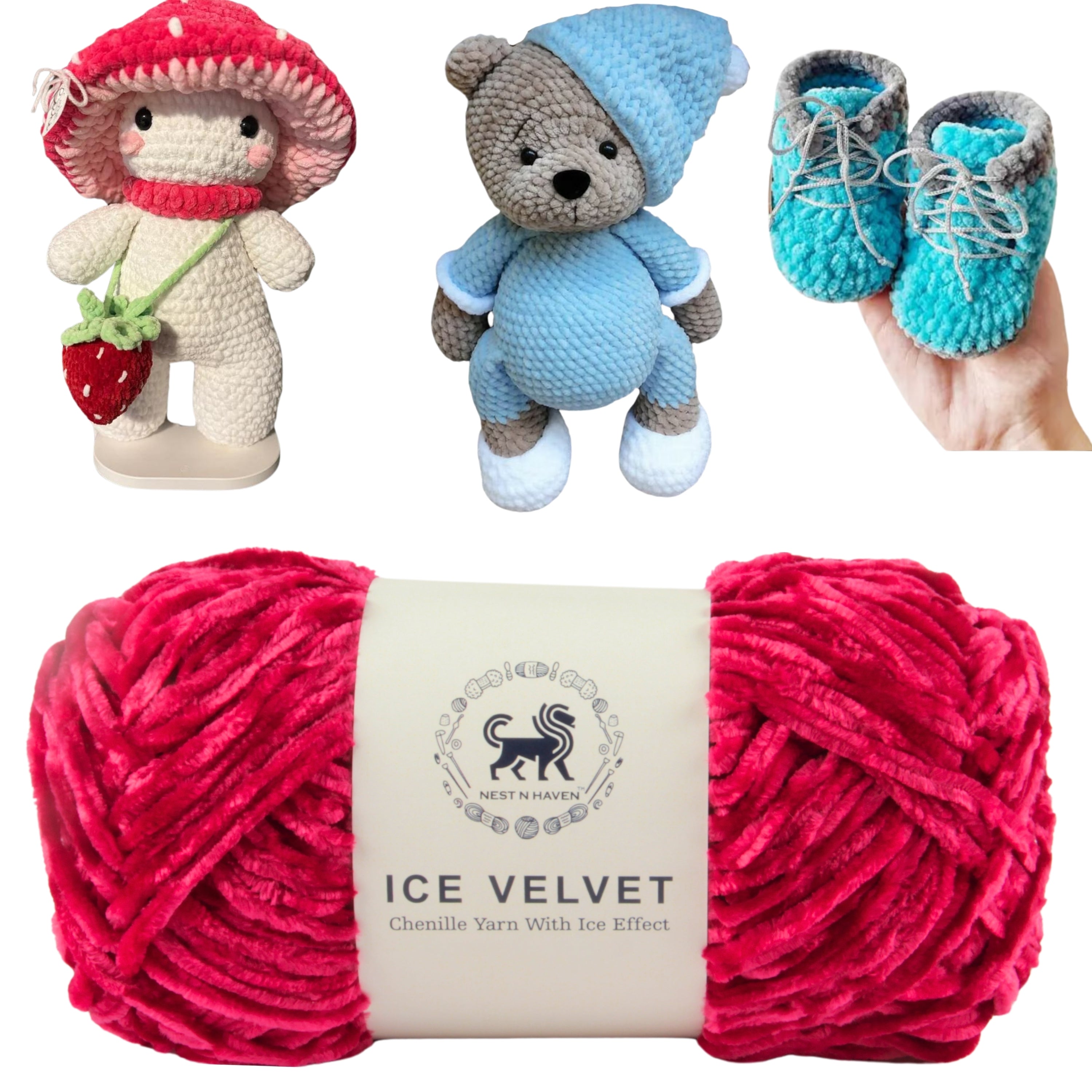 Ice Velvet Yarn, Chenille Supersoft Hand Knitting yarn Ball: (100 Gram) Cherry Pink
