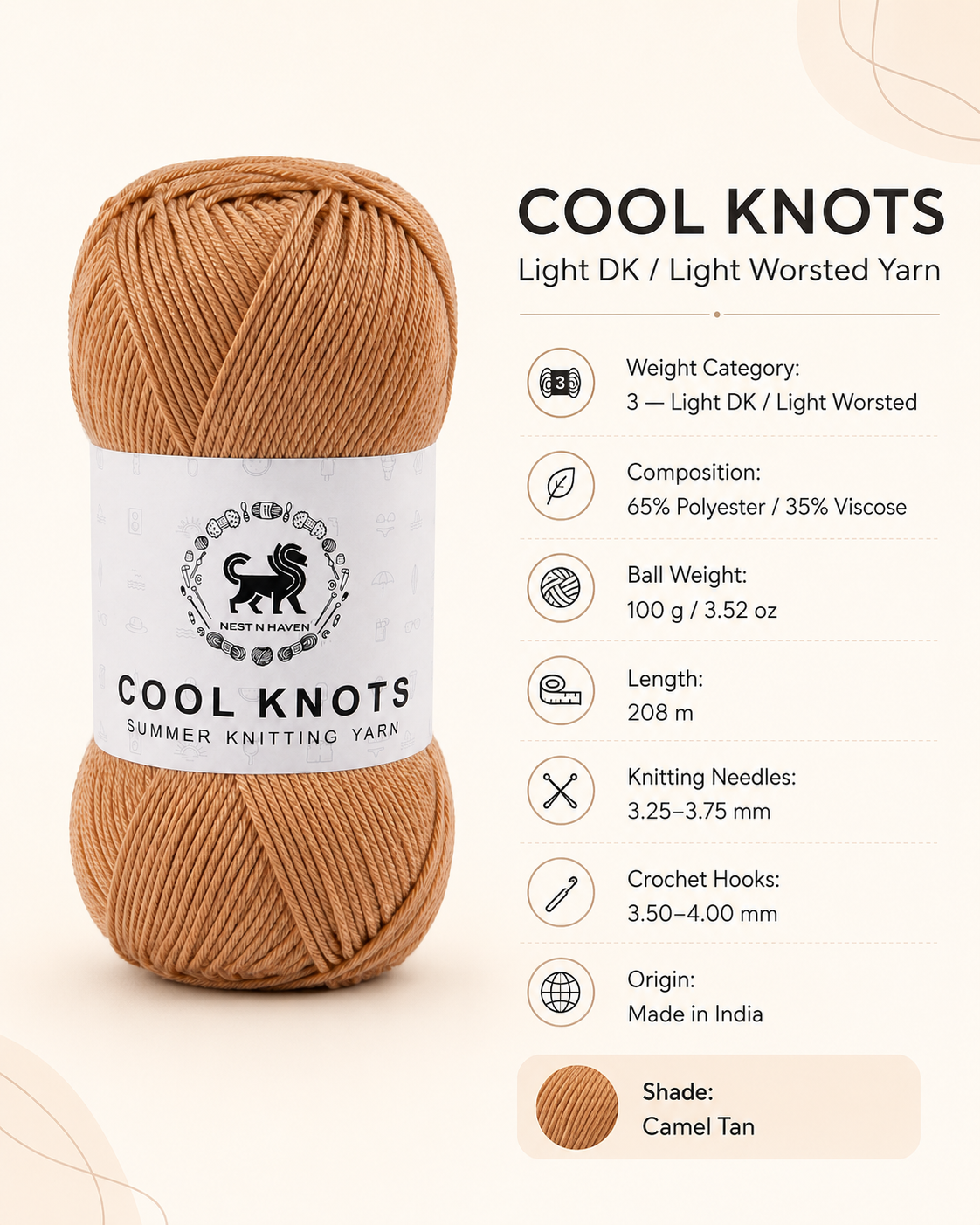 cool knots  Yarn 100g Golden beige – hand knitting crochet yarn India
