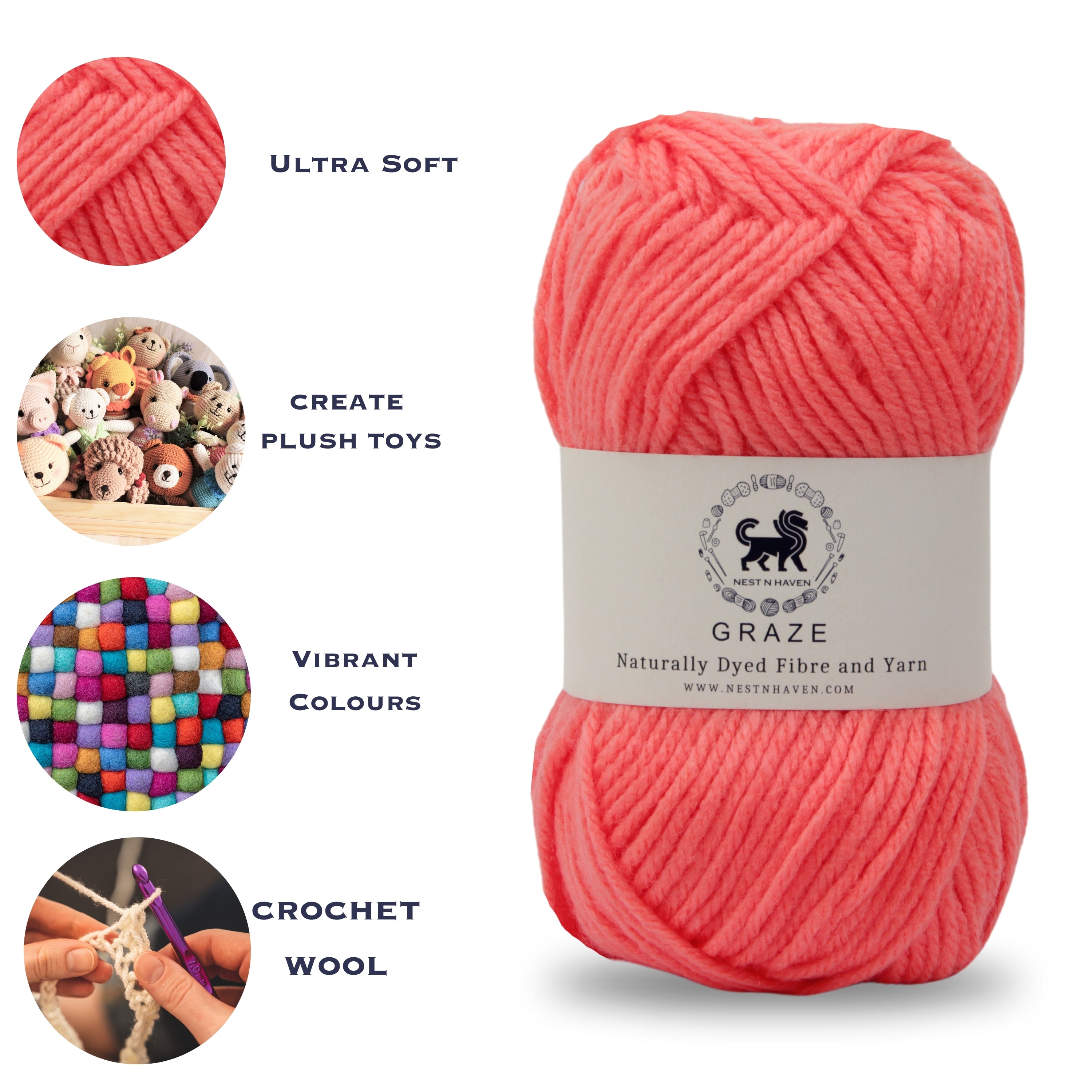 Graze Hand Knitting and Crochet Bulky Yarn (100 gram) - Coral